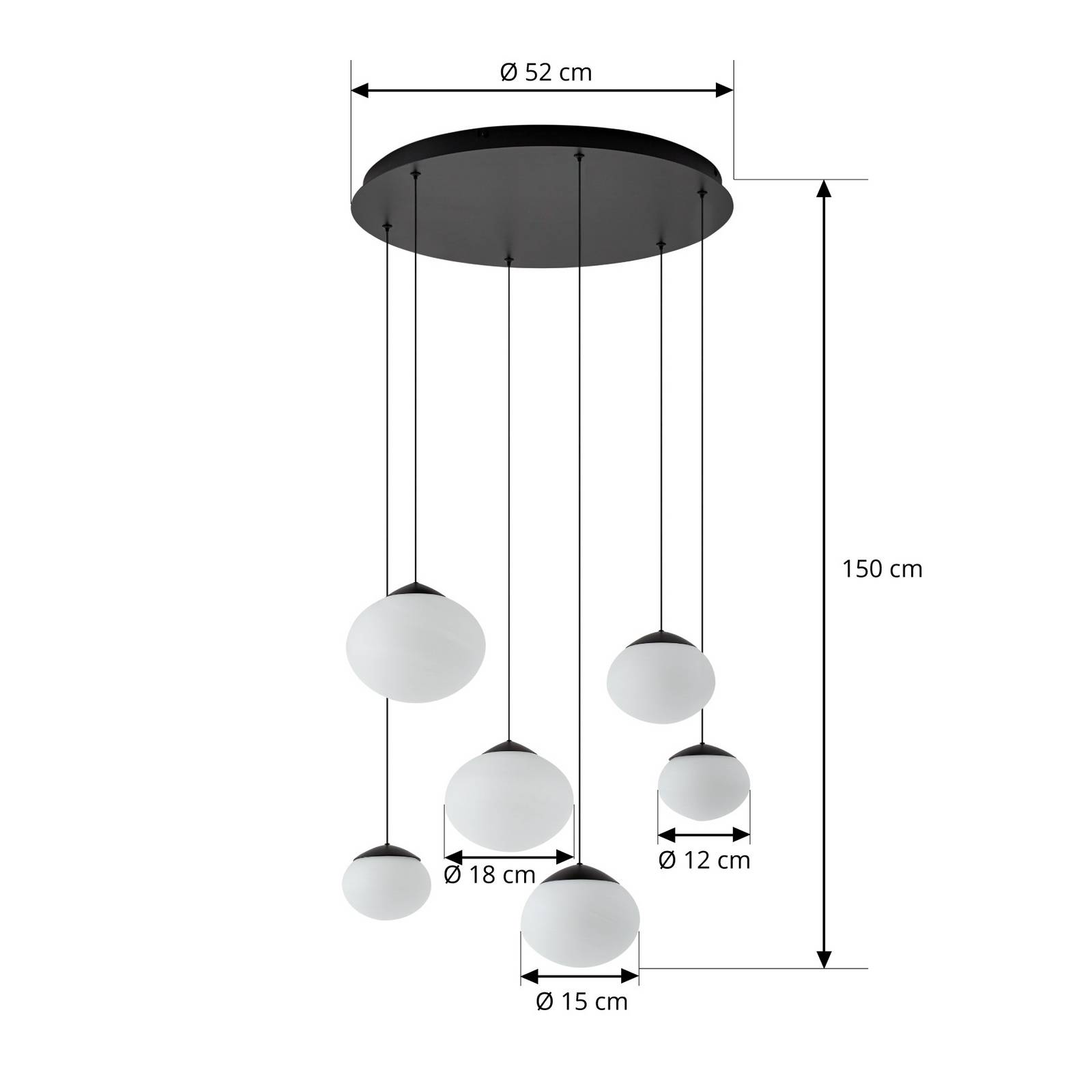 Lucande LED-Hängeleuchte Tivar, 6-flg., schwarz/weiß, Glas günstig online kaufen