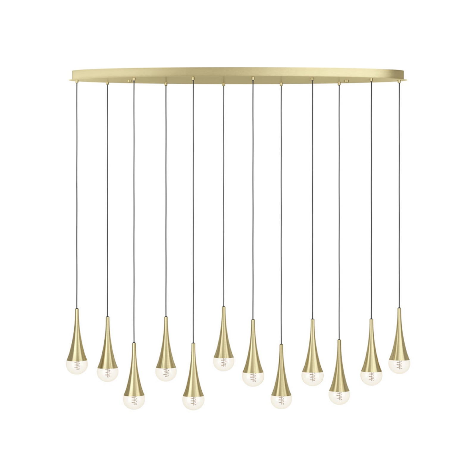 Stars of Light LED-riippuvalaisin TARANCON, messinki, 148 cm, 12-lamppuinen Stars of Light LED-riippuvalaisin TARANCON, messinki, 148 cm, 12-lamppuinen