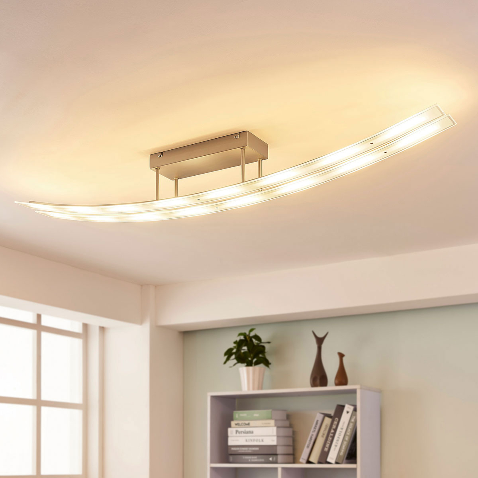Lindby Dimmable LED ceiling light Jarda, for Living / Dining Room, glass, metal, 4.5 W, energy efficiency: A+, L: 134 cm, W: 15 cm, H: 15 cm