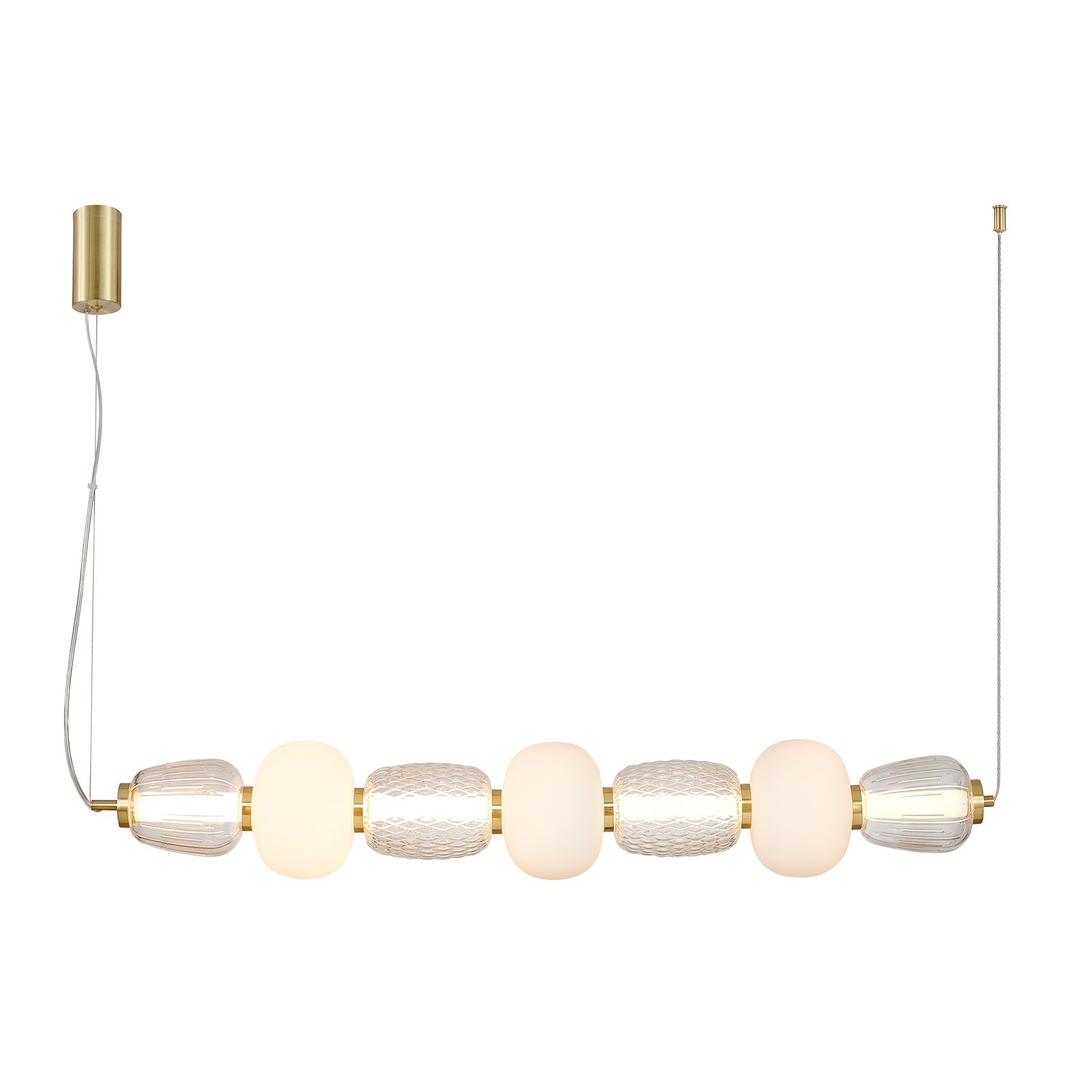 LOOM DESIGN LED κρεμαστό φωτιστικό Pearl 7, κεχριμπάρι/χρυσό, γυαλί, 110 cm