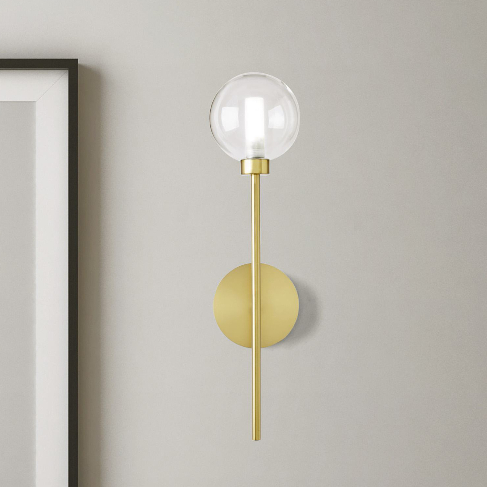 Dom wall light, 1-bulb, clear/gold, glass