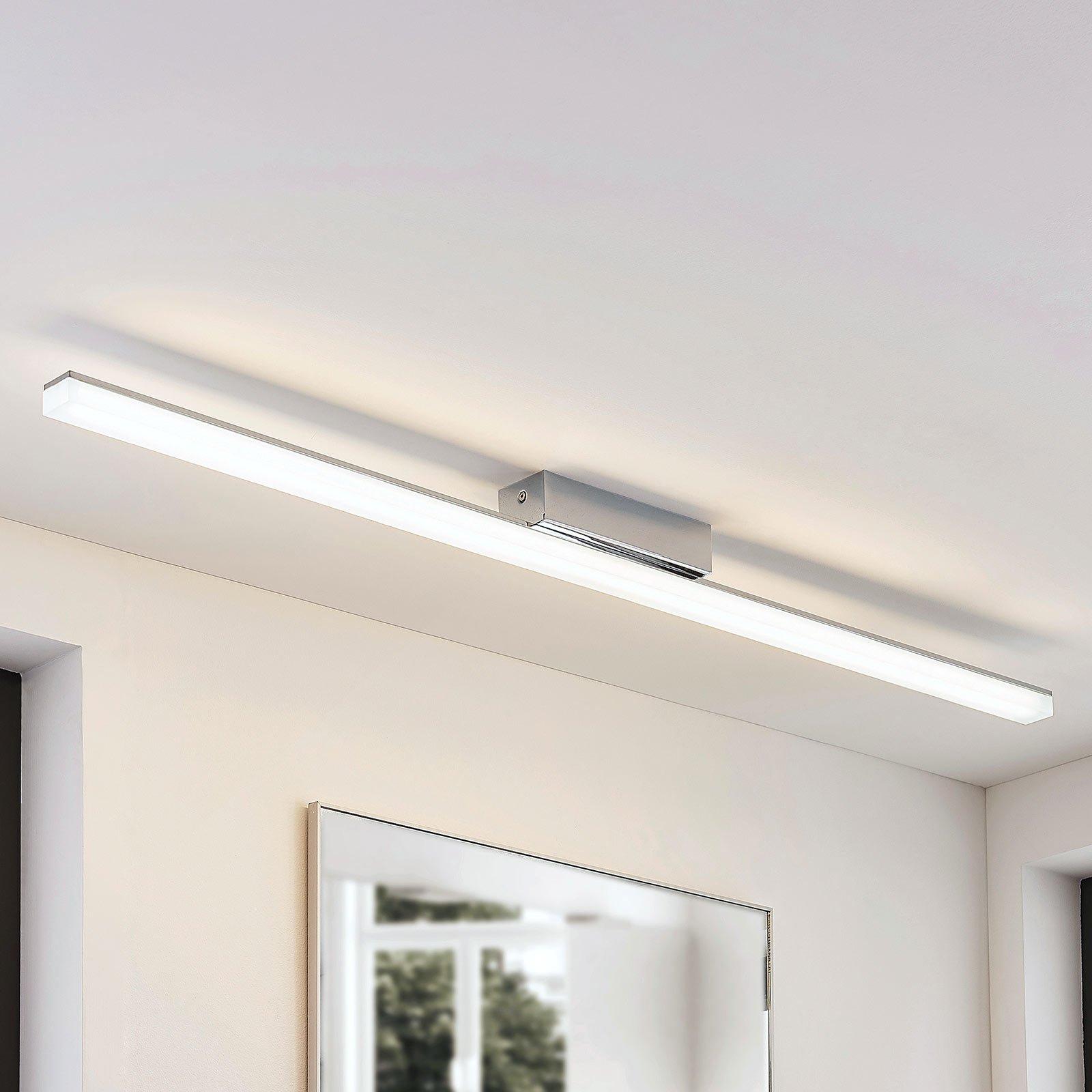 Lindby Elongated LED ceiling lamp Levke, IP44, for Bathroom, acrylic, metal, 24 W, energy efficiency: A+, L: 116 cm, W: 5.5 cm, H: 5.8 cm