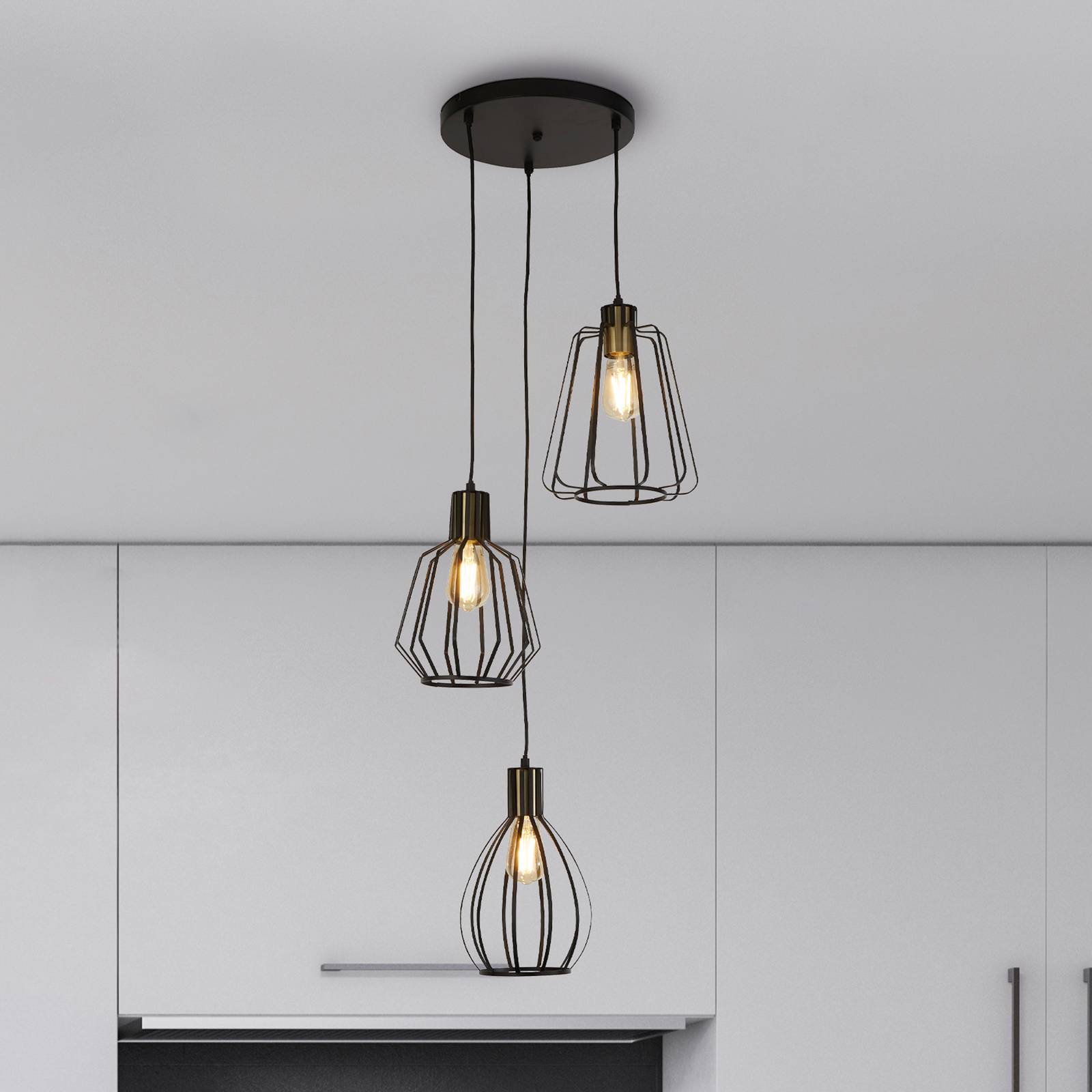 Searchlight Suspension Senator, noir/couleur laiton, Ø 45 cm, à 3 lampes