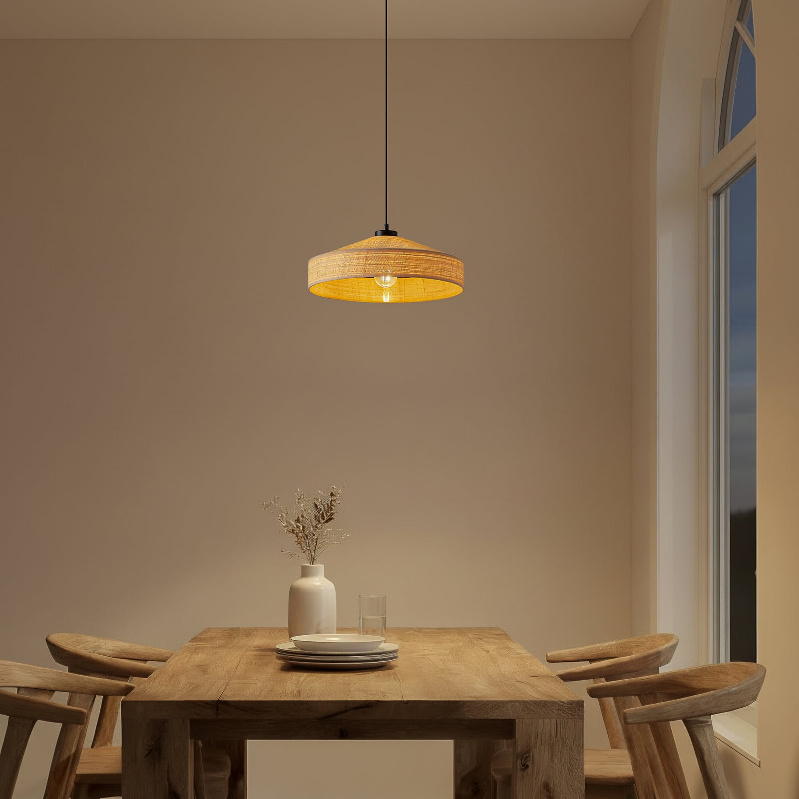 Lindby Haldor pendant light, rattan, natural colour, Ø 40 cm