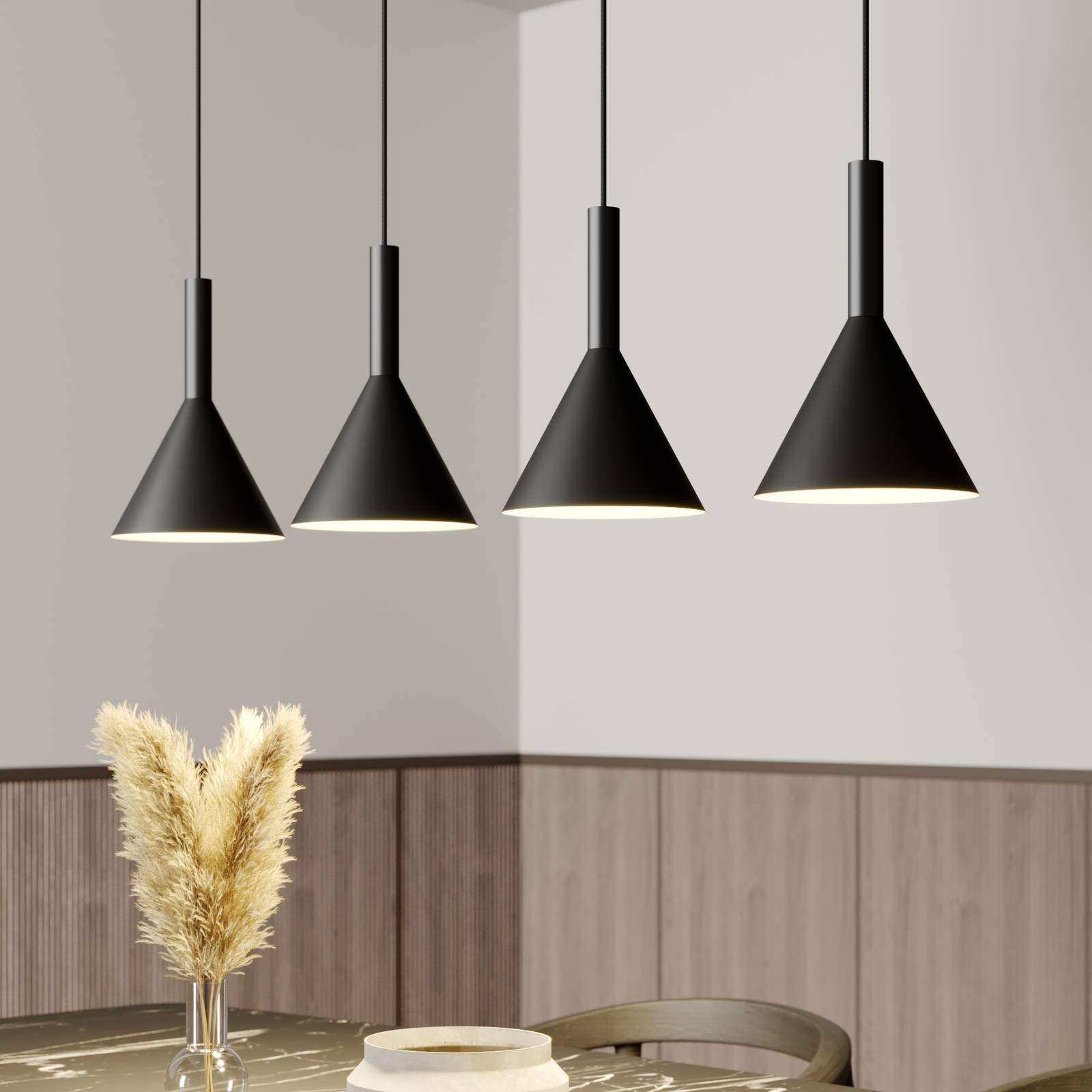 Arcchio Tadej hanglamp, 4-lamps, zwart-wit