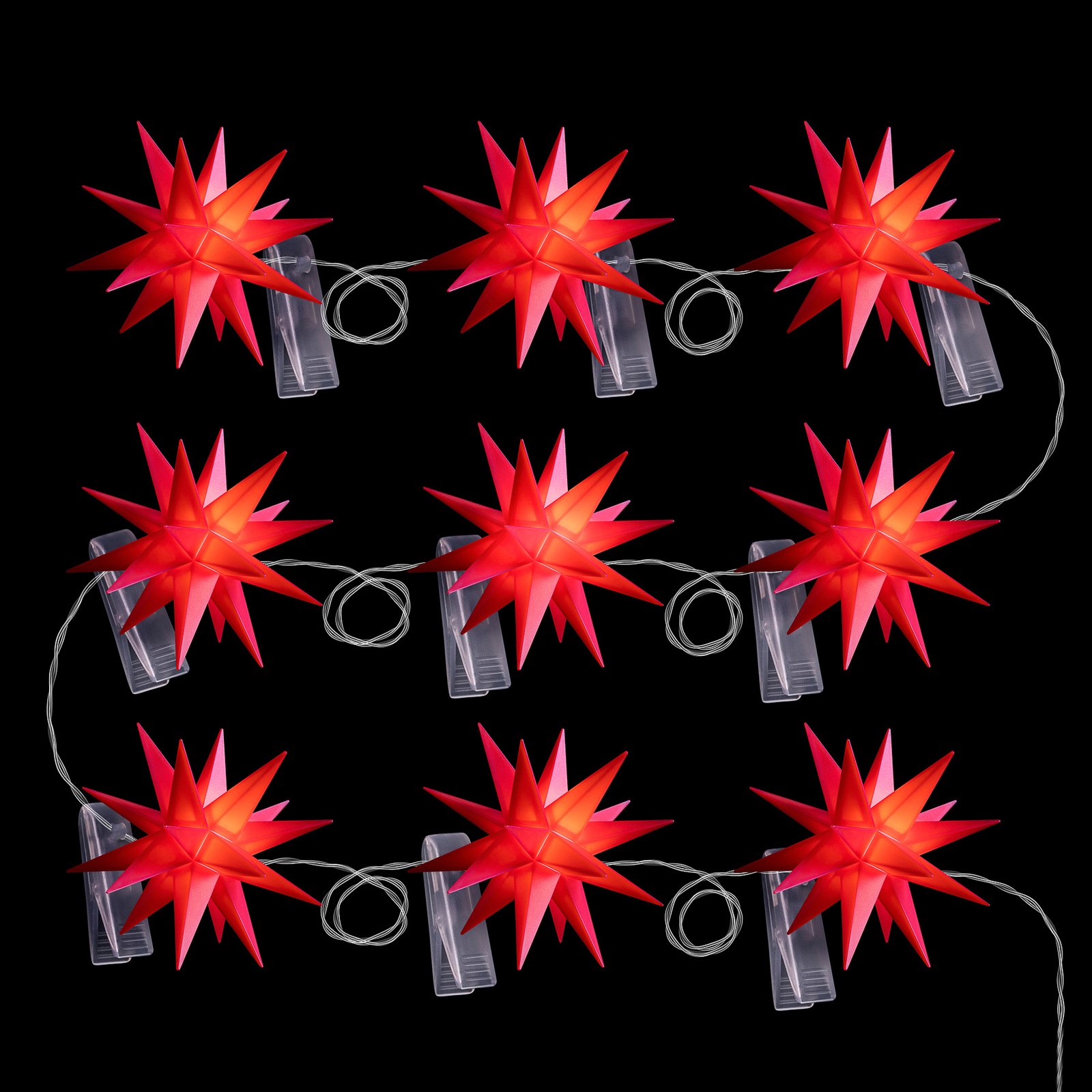 Guirlande LED étoiles bébé 9 lampes rouge