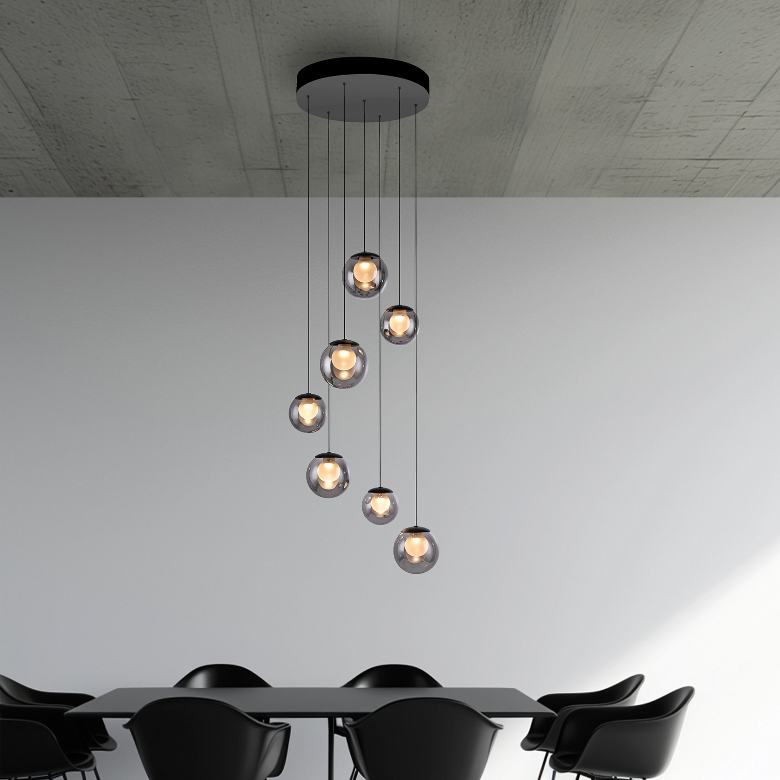 PURE LED-Hängelampe Popup, grau/rauchgrau, Ø 40 cm, 7-flg.