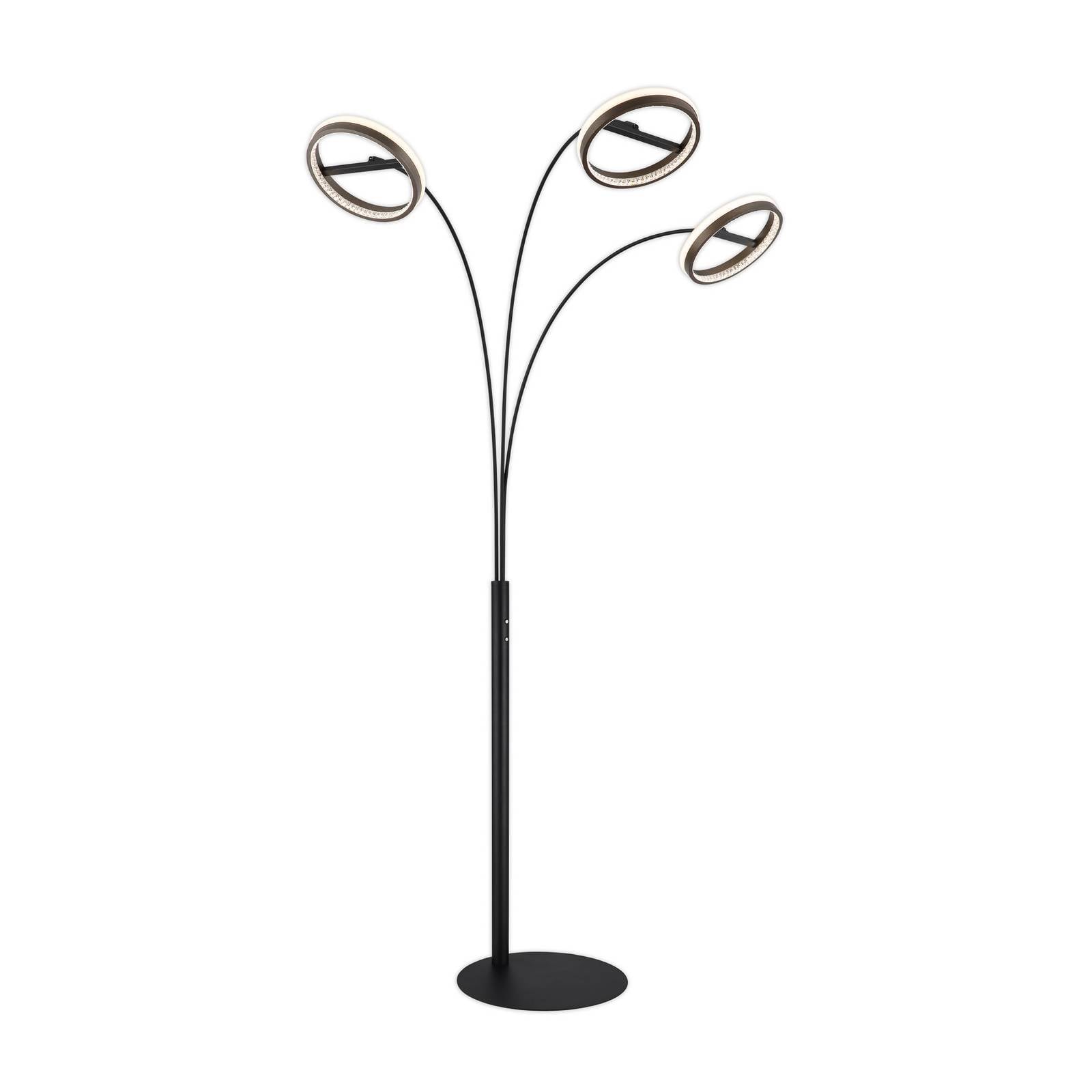 LED-Stehlampe Della, Höhe 190 cm, schwarz/dunkelgrau, 3-flg.