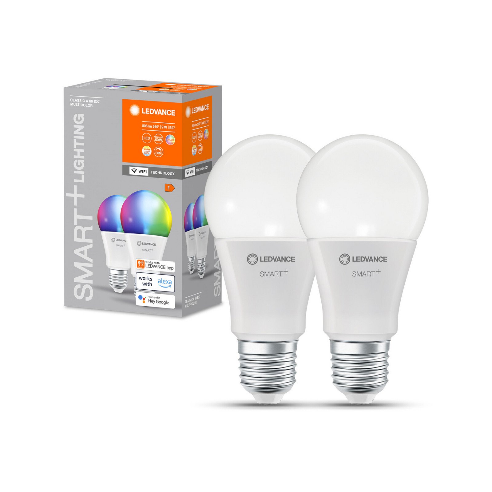 LEDVANCE SMART+ WiFi E27 9W Classic RGBW set de 2 - Plastic