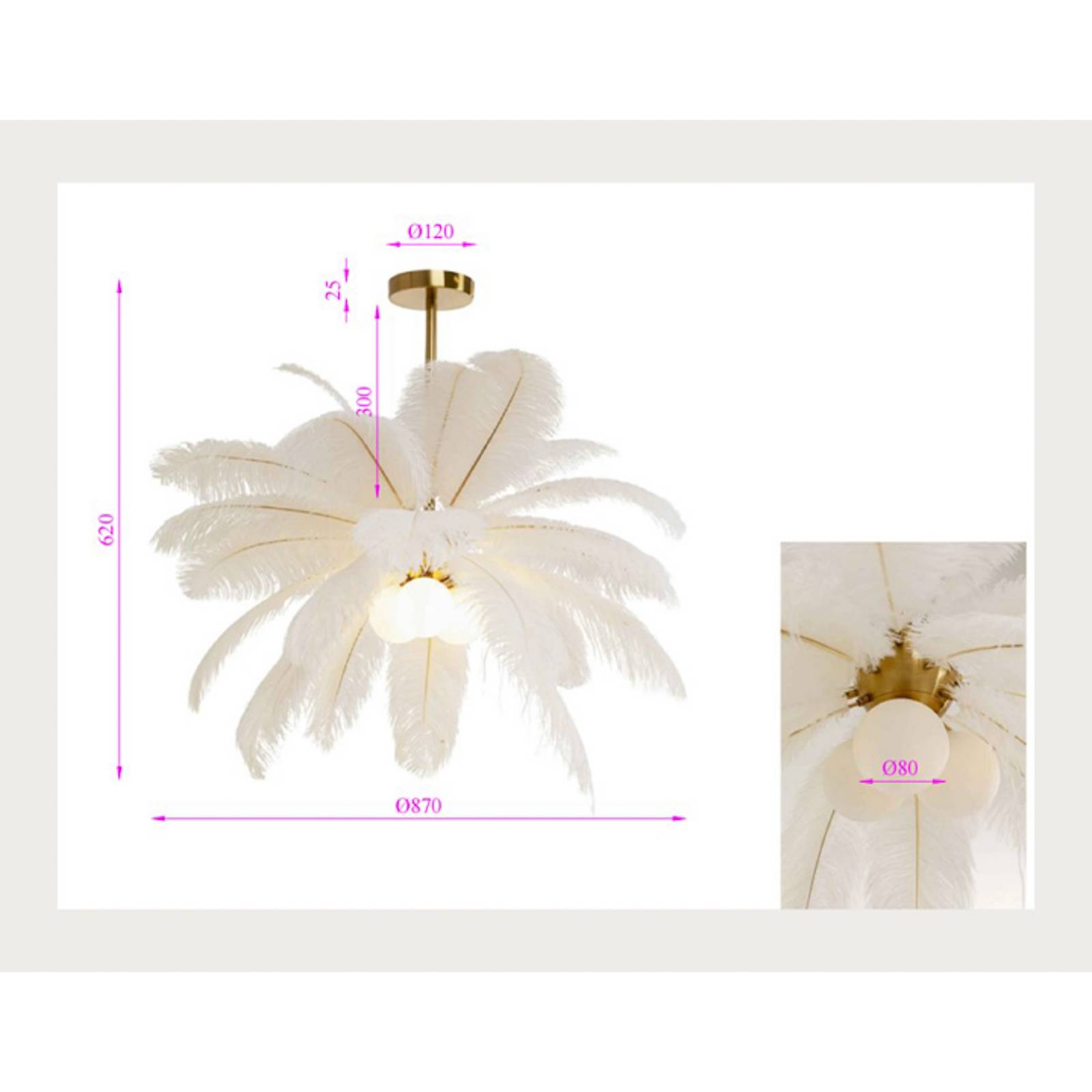 KARE Hängeleuchte Feather Palm, weiß, Federn, Ø 87 cm, G9 günstig online kaufen