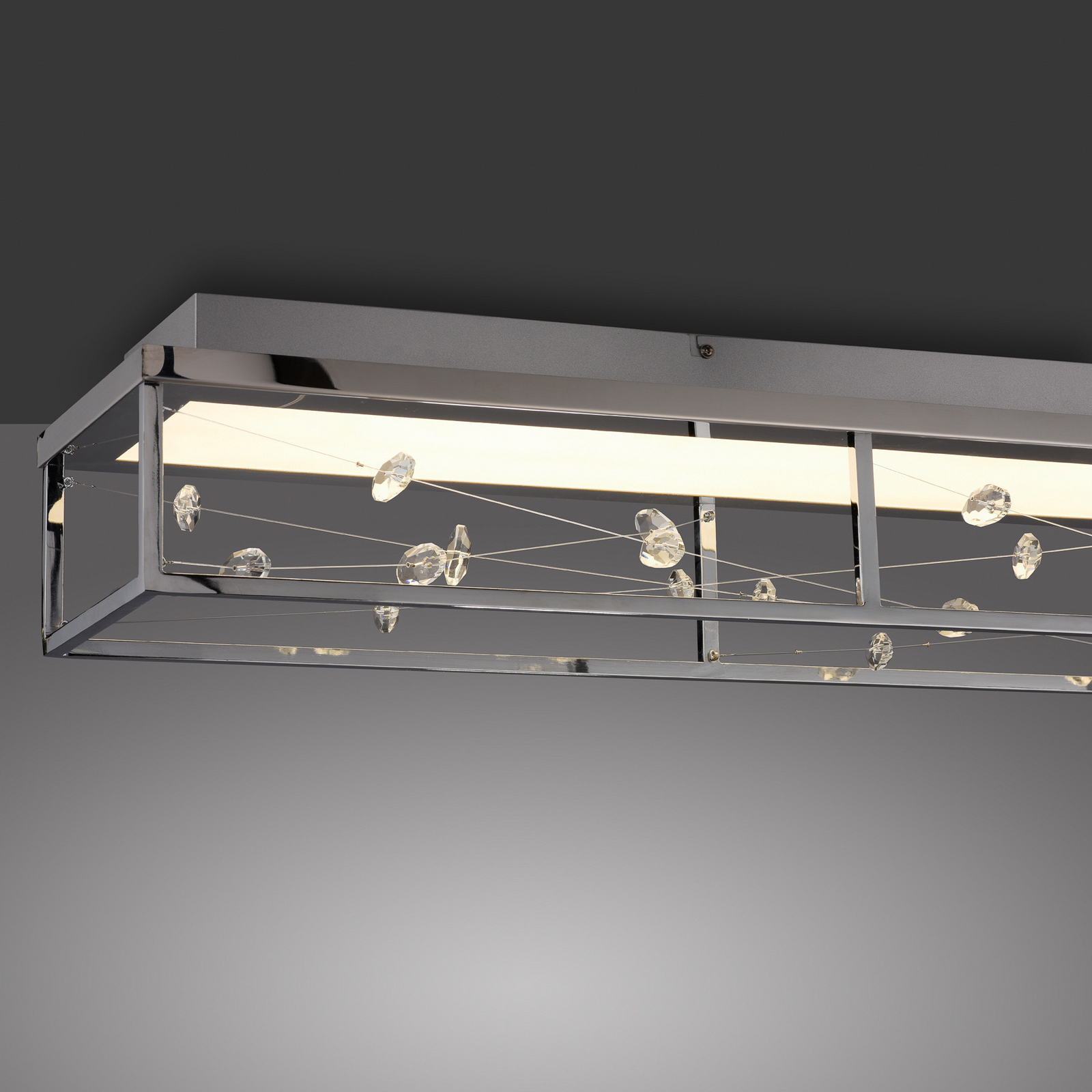 LED lubų šviestuvas „SKINA“, chromas, 112 cm, CCT, reguliuojamas nuotolinio