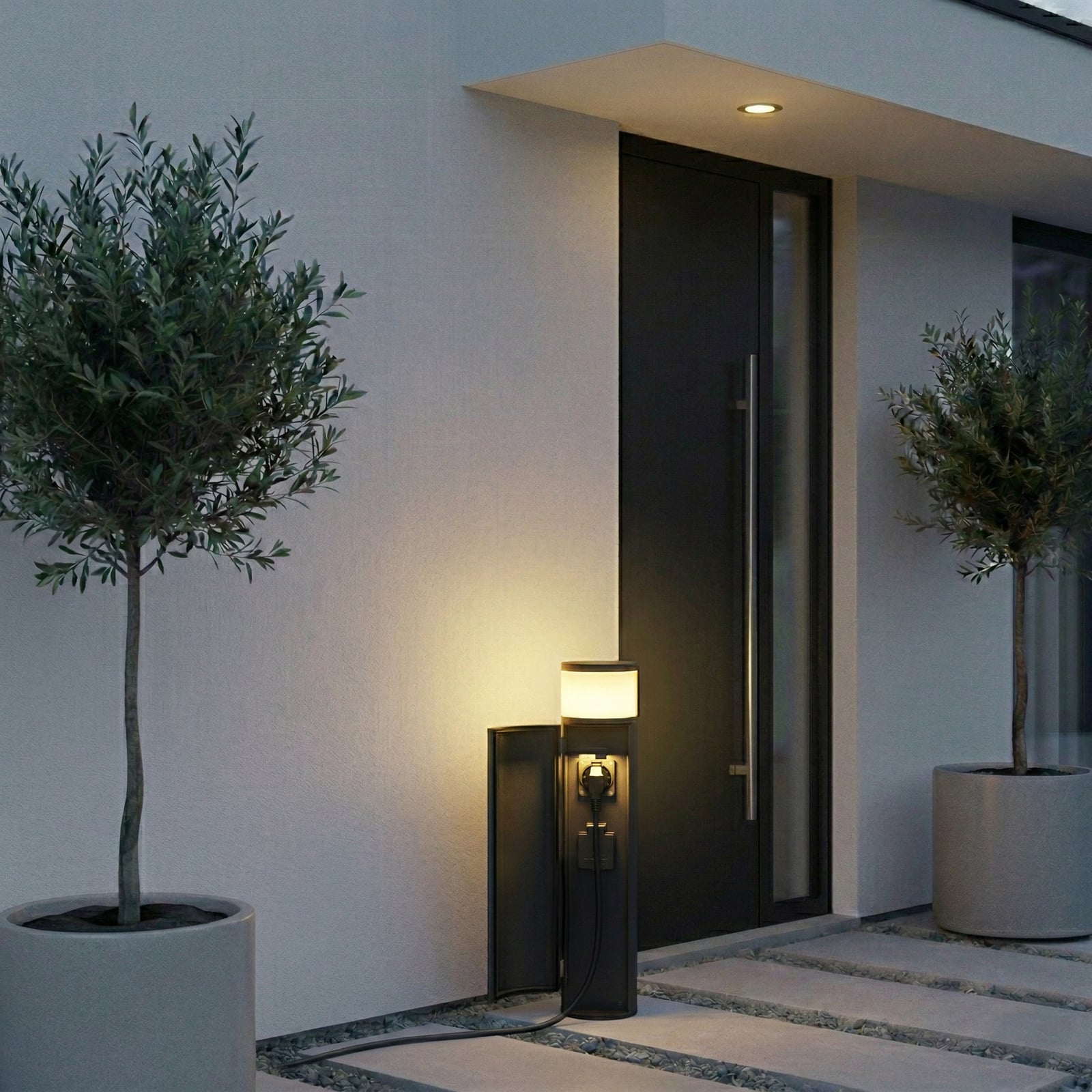 Corban Sockellampe, grau, Steckdosen, G9, IP44 - Lucande