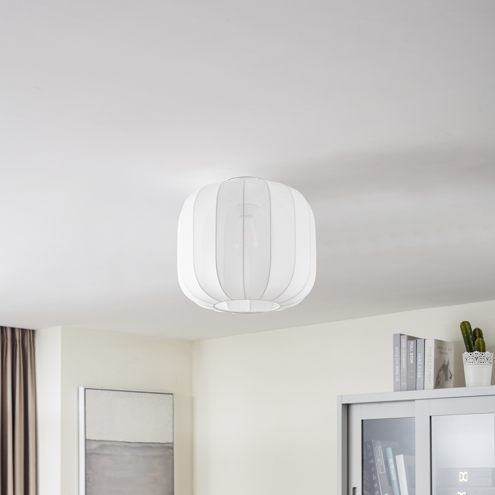 Lindby Helin ceiling light, white, fabric, Ø 35 cm