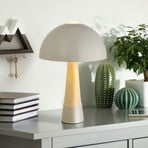 Bordlampe Paulin, grå mat/trælook, metal, højde 36,5 cm