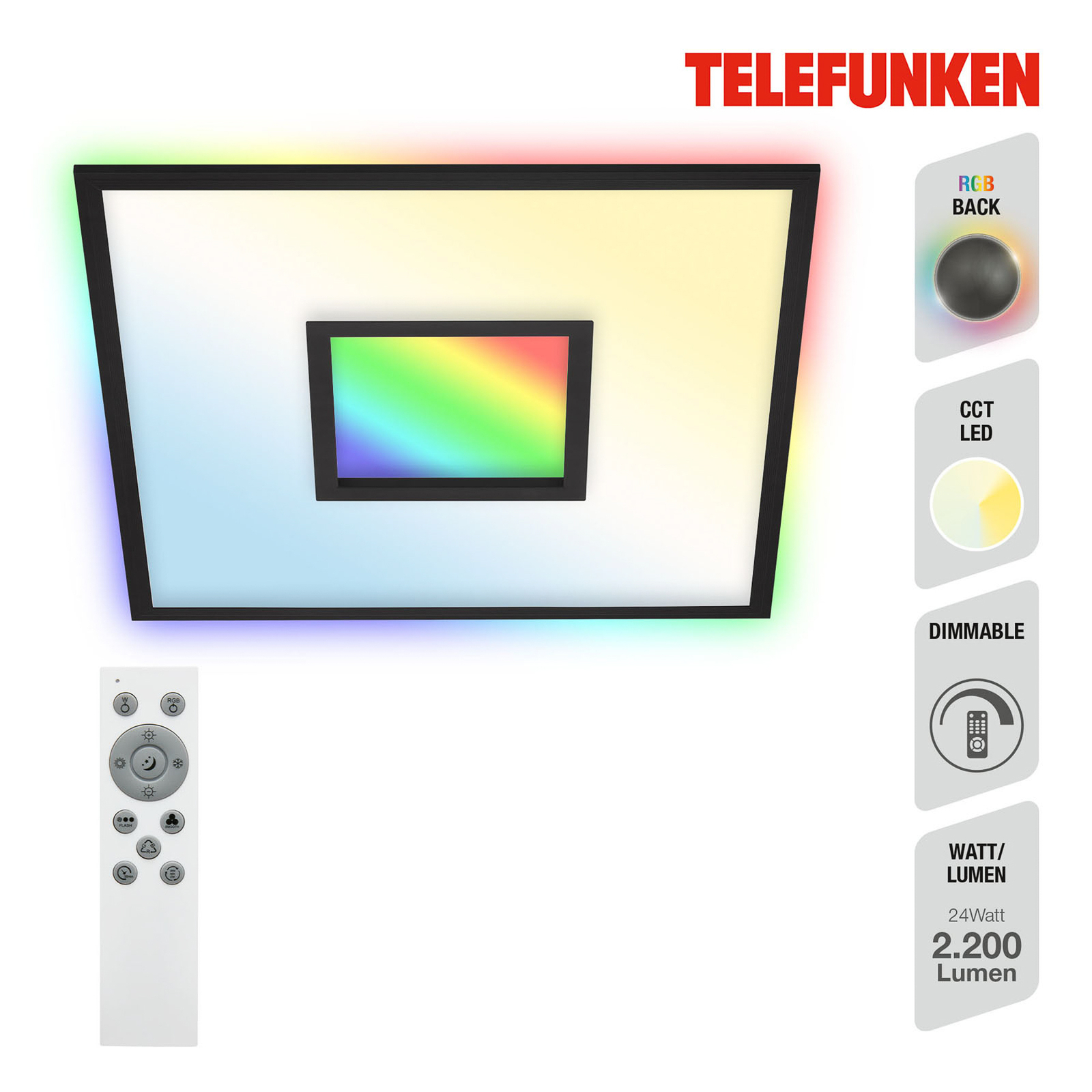 LED-panel Centreback CCT RGB 60x60cm sort