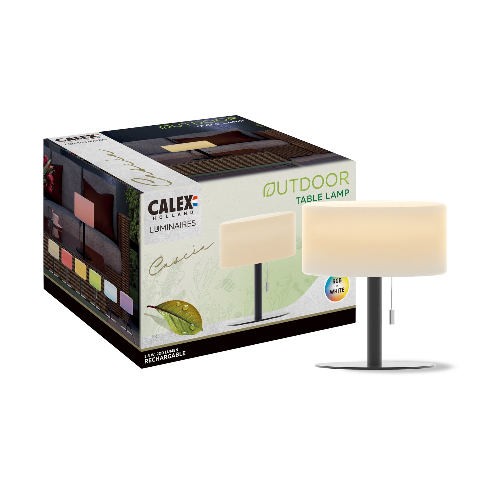 Candeeiro de mesa LED recarregável Calex, IP44, interrutor de puxar