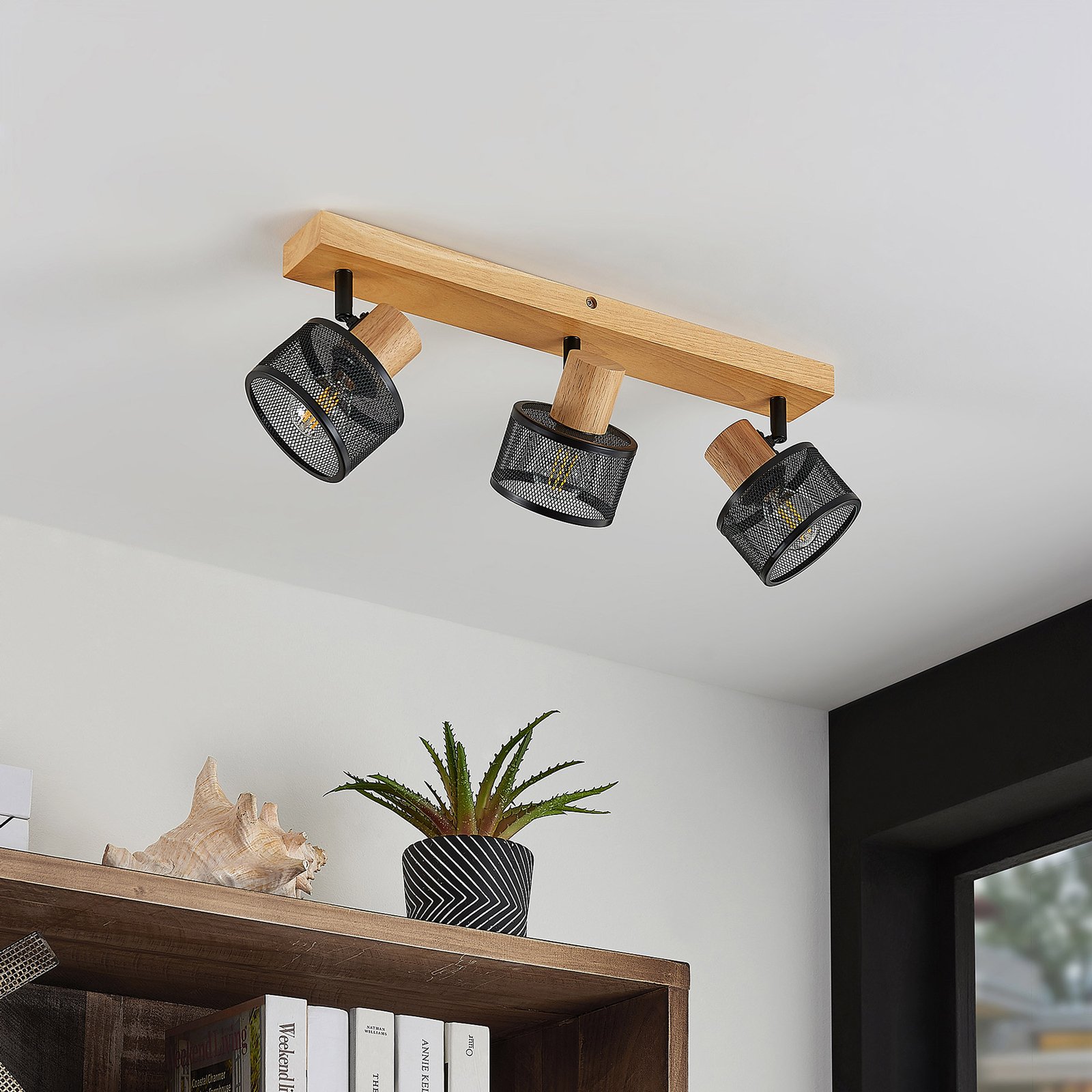 Evinora 3 Deckenleuchte Black/Wood - Lindby