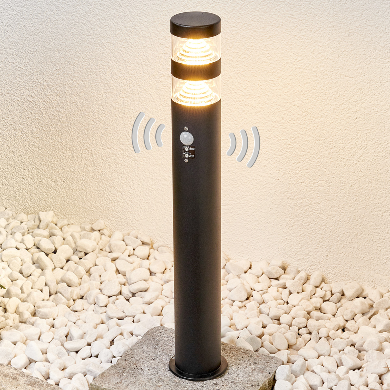 Lindby Modern Lanea motion detector LED path lamp, stainless steel, plastic, 8.1 W, energy efficiency: A+, H: 60 cm
