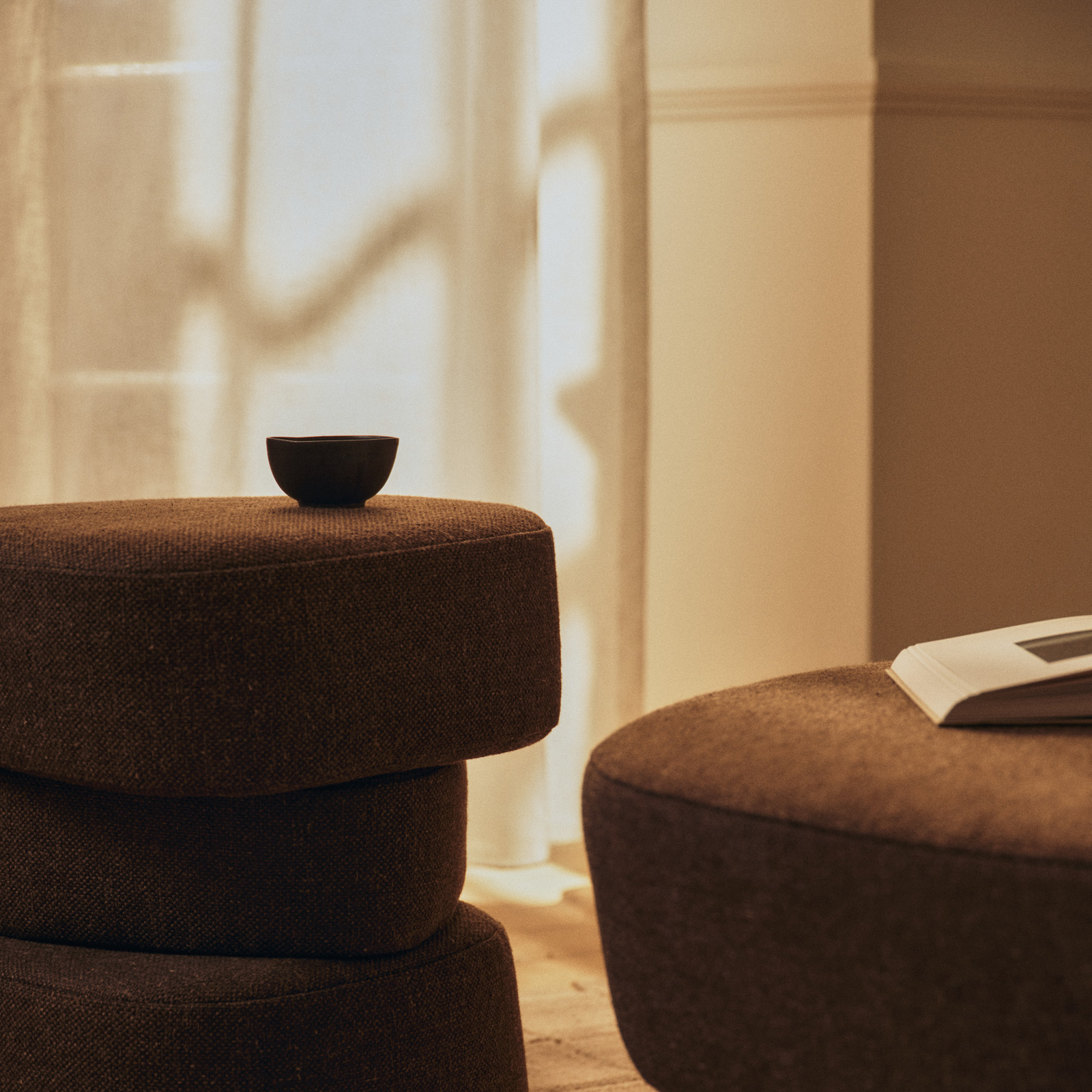 PLYO stool set, dark brown, fabric cover 46 cm - ferm LIVING