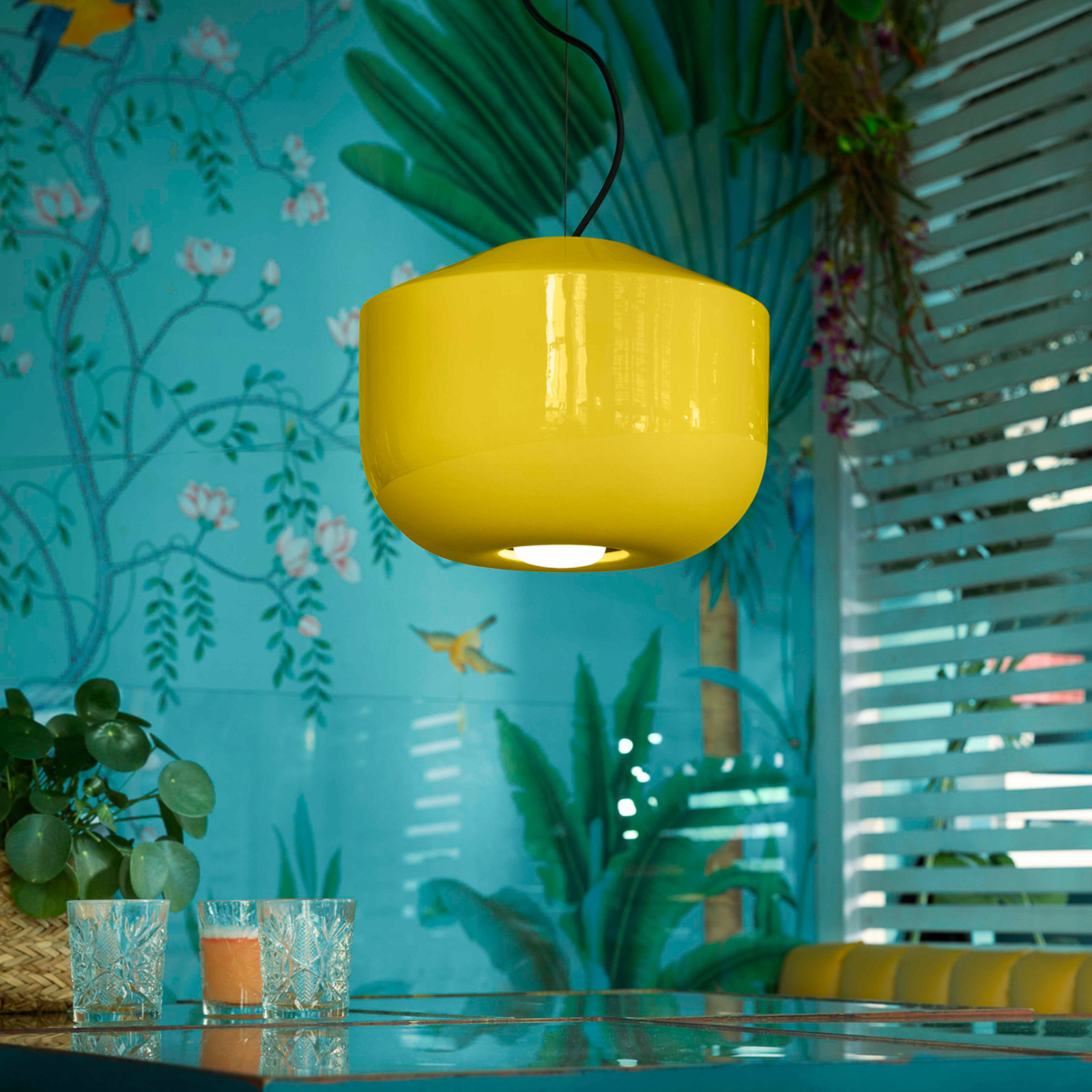 Bellota hængelampe af keramik, Ø 35 cm, gul