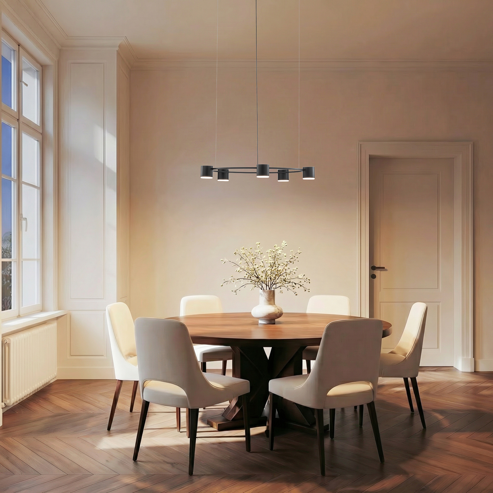 Pakabinamas šviestuvas „Kodo“, 5 lempų, juodas, plienas, GX53