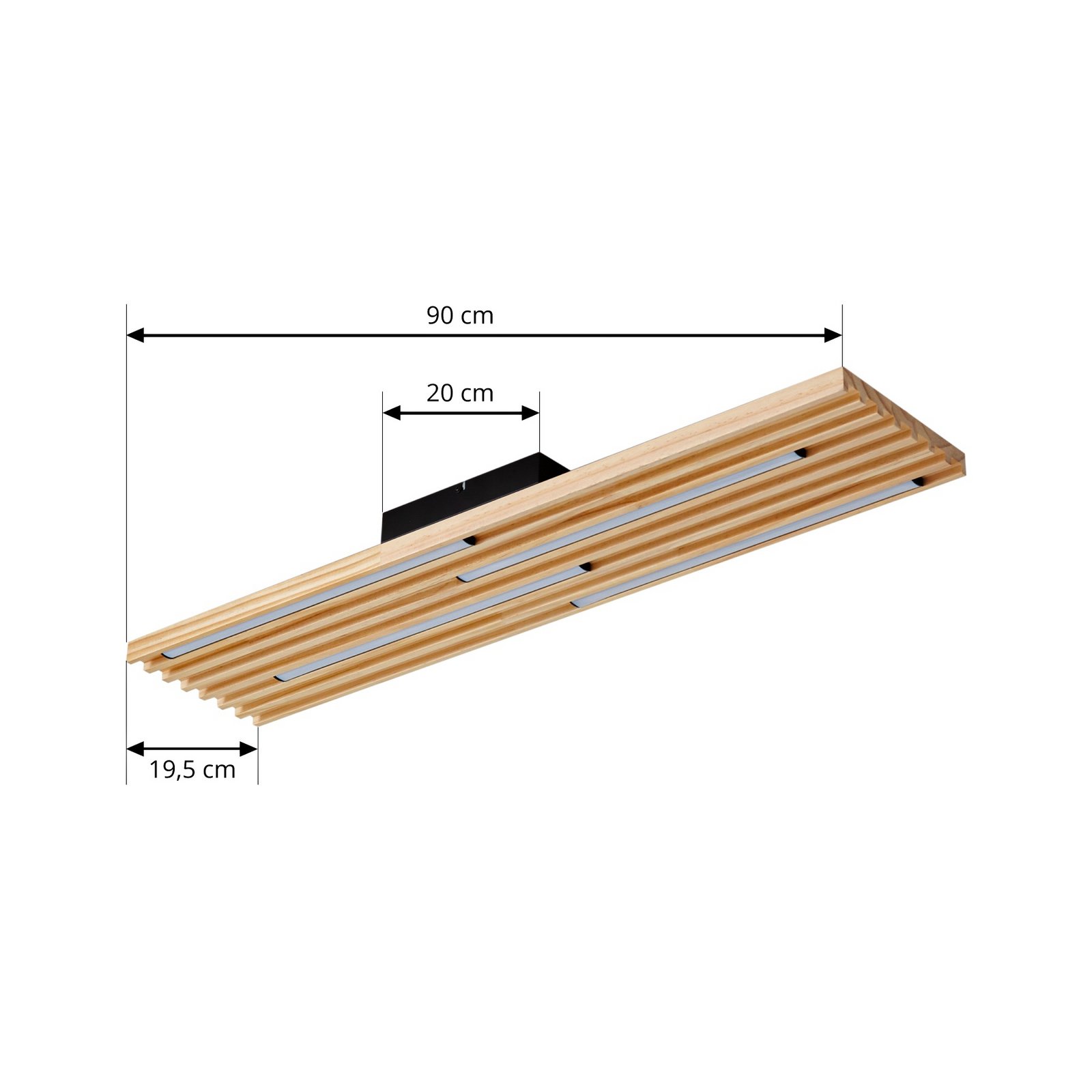 Lindby LED-Deckenleuchte Madero, Kiefernholz, 90 cm x 20 cm