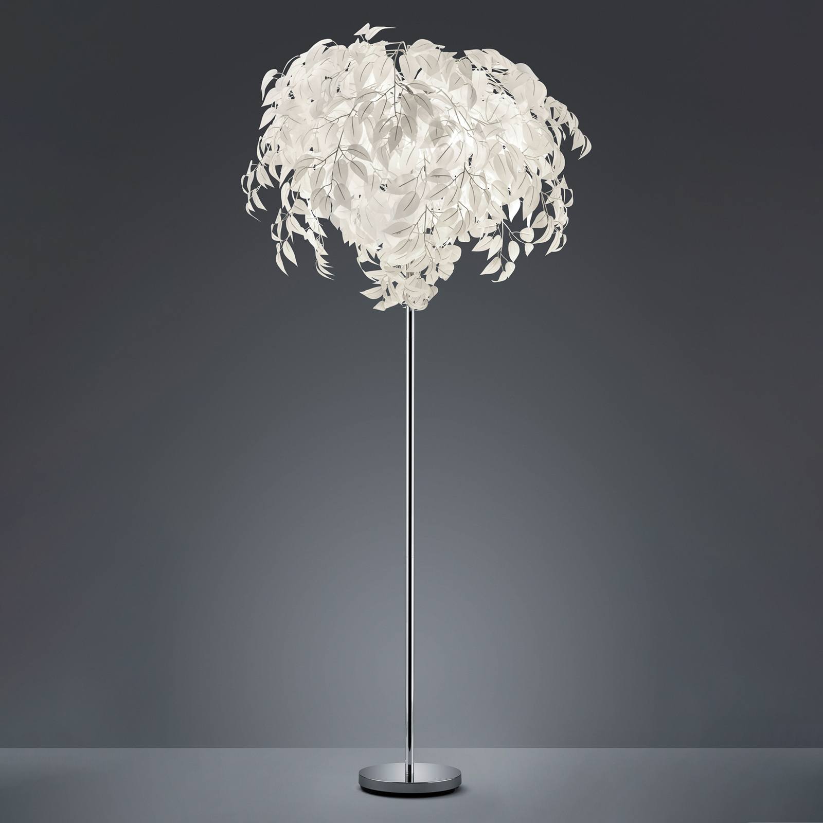 Vloerlamp Leavy, hoogte 180 cm, chroom/wit, metaal/kunststof