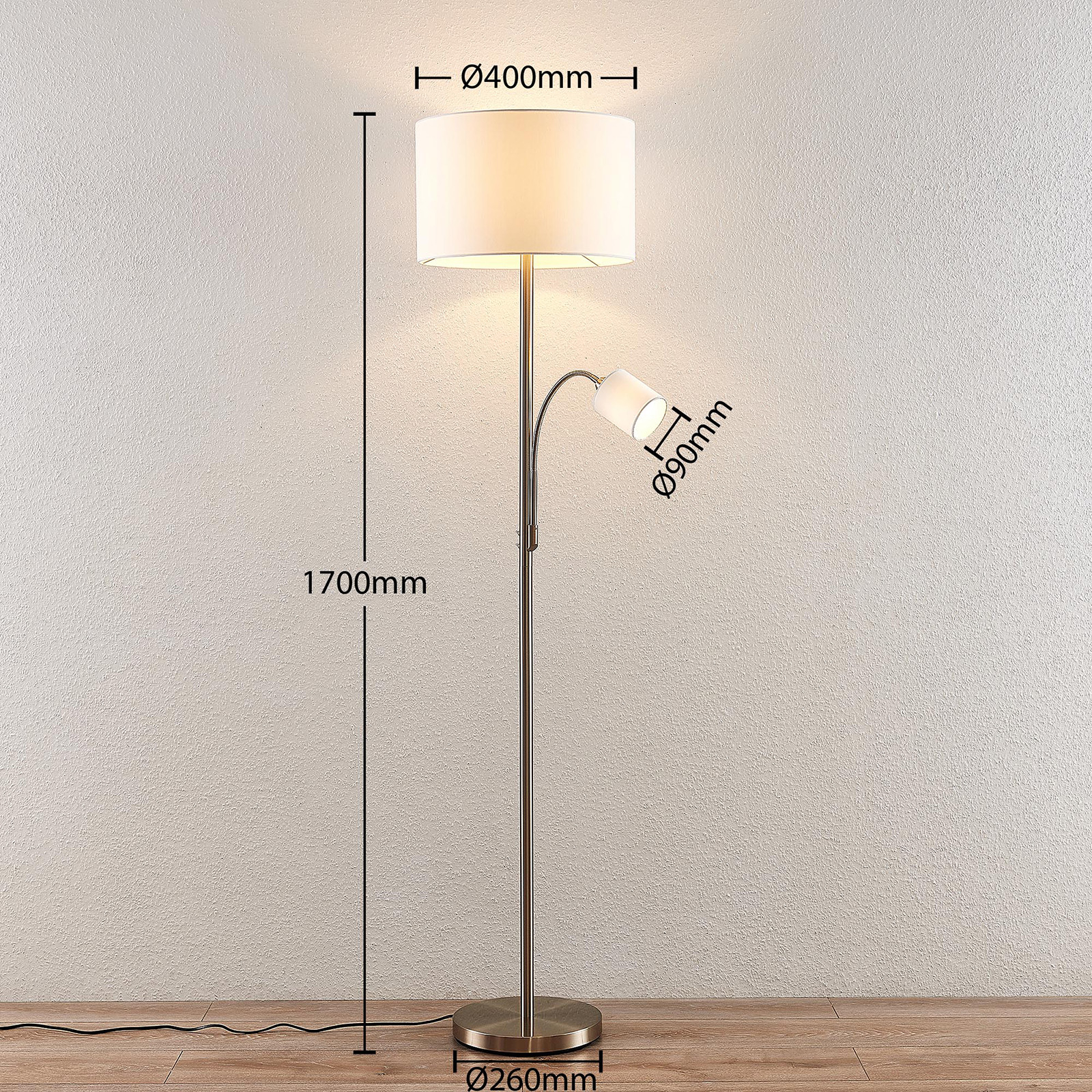 Lindby Jaileen floor lamp, reading light, white