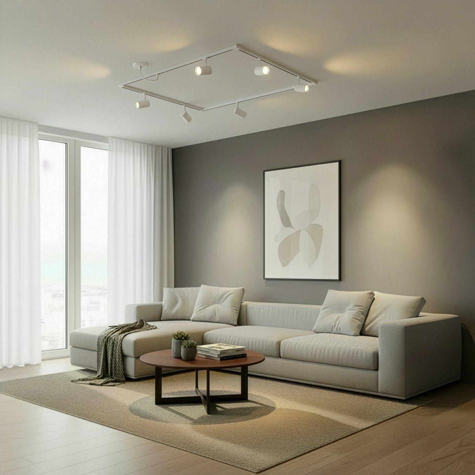 Sistem de șine Lindby Linaro, GU10, 6 becuri, alb, formă O