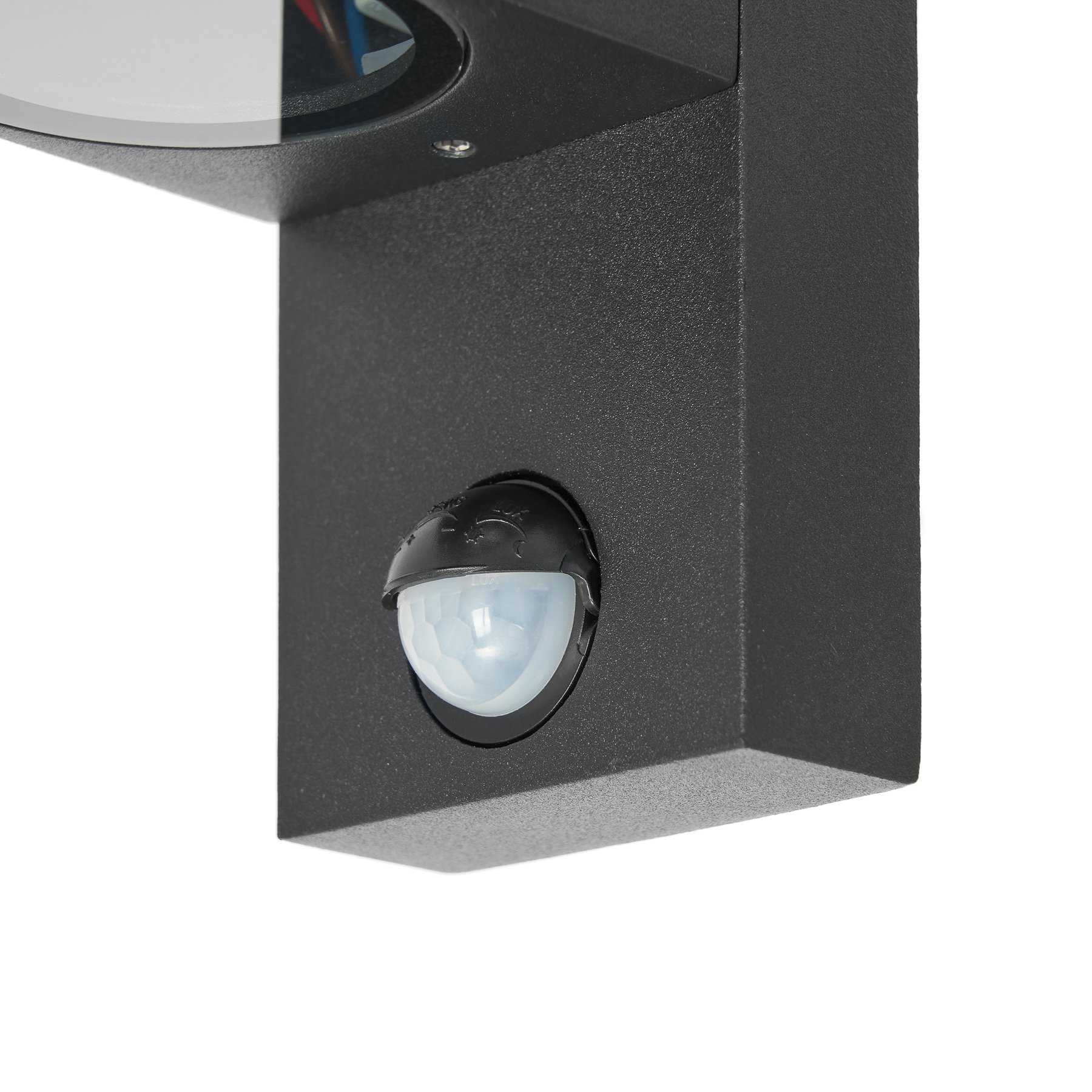 Venkovní nástěnné svítidlo Prios Tetje, černé, kulaté, senzor, sada 2 kusů