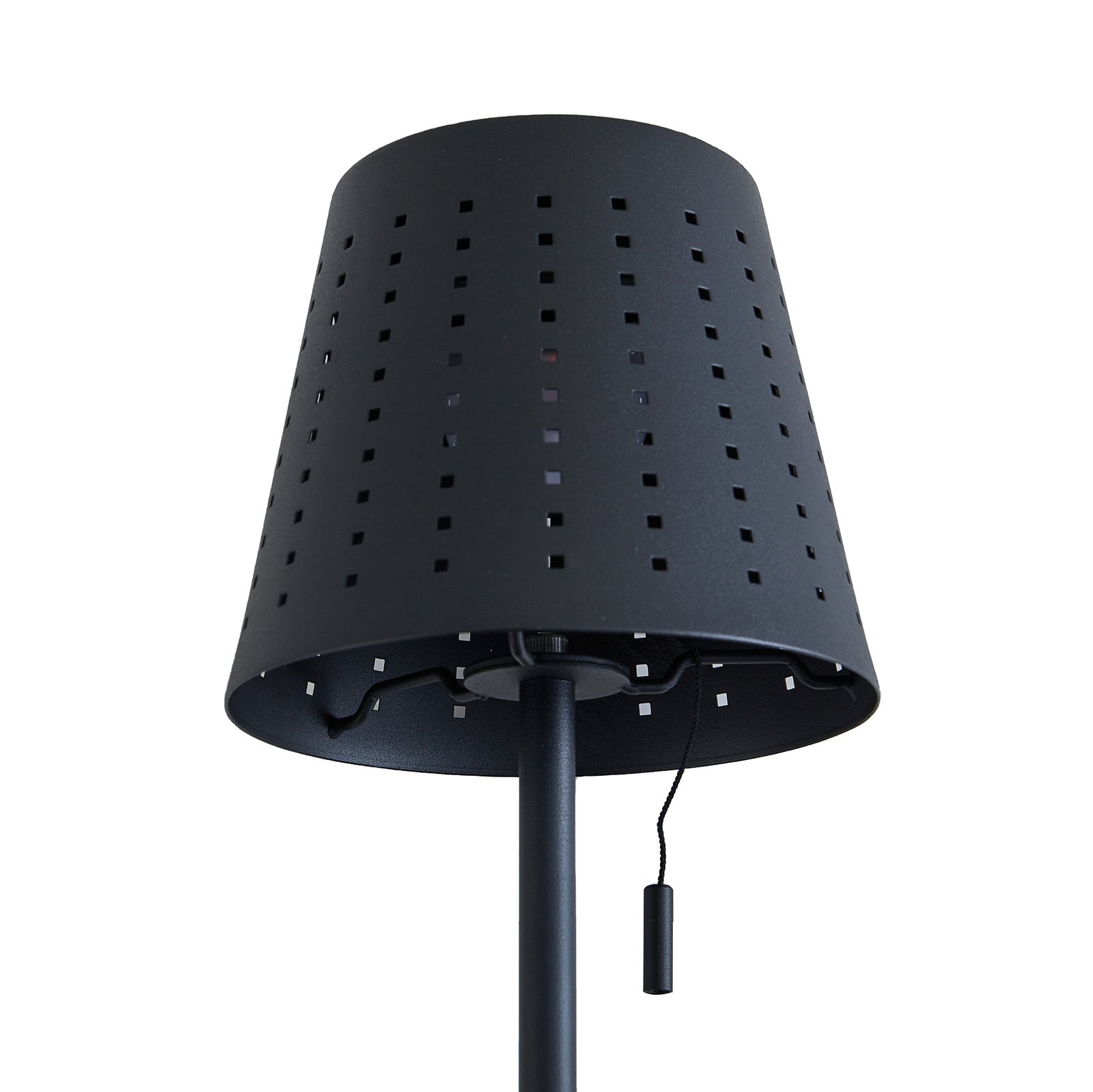 Lindby LED solárna stolová lampa Hilario, čierna, železo, dobíjacia batéria