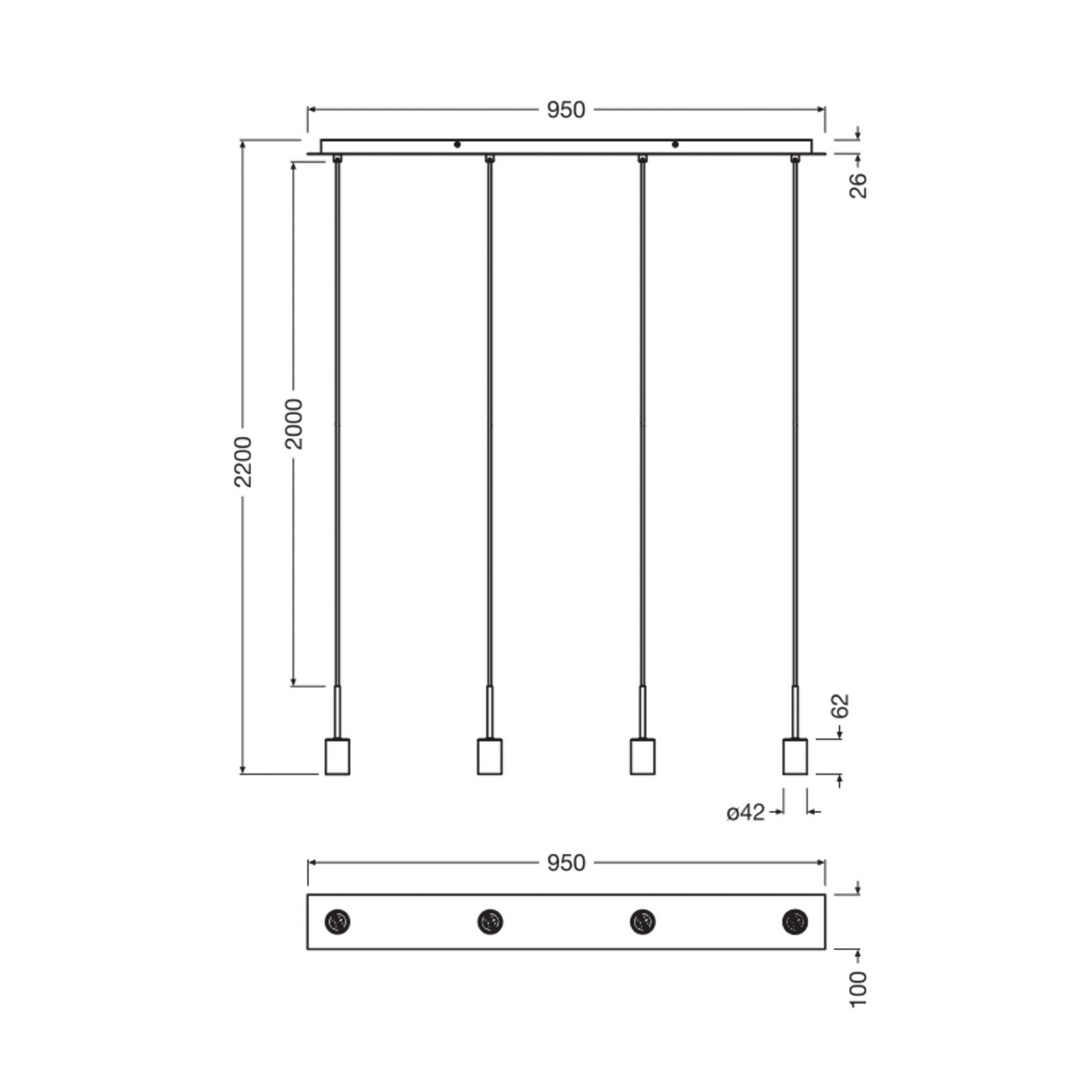 Lampada a sospensione OSRAM Decor Needle Linear beige, acciaio, 4 luci E27