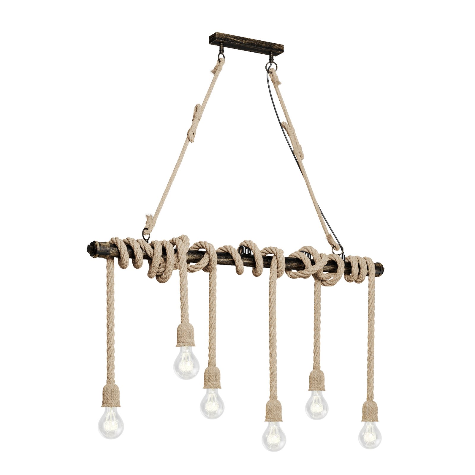 Lindby Hajo hanglamp, 6-lamps, touw