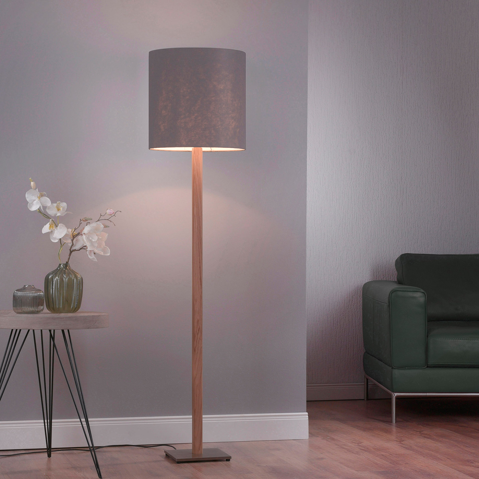 Lucande Elif floor lamp felt angular natural oak, for Living / Dining Room, steel, felt, oak wood, E27, 40 W, energy efficiency: A++, H: 160 cm