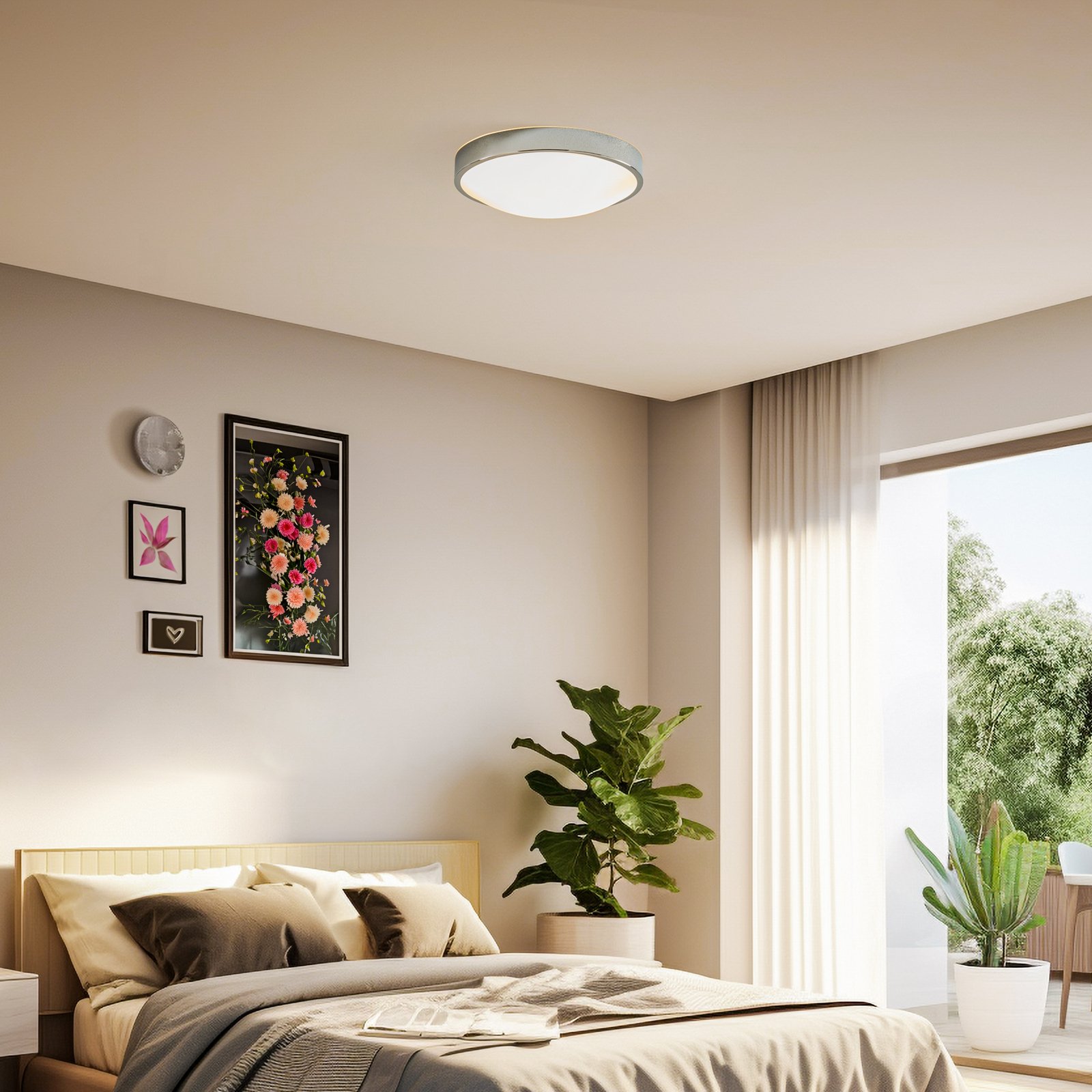 Jaris ceiling light, domed glass, Ø 36 cm, chrome