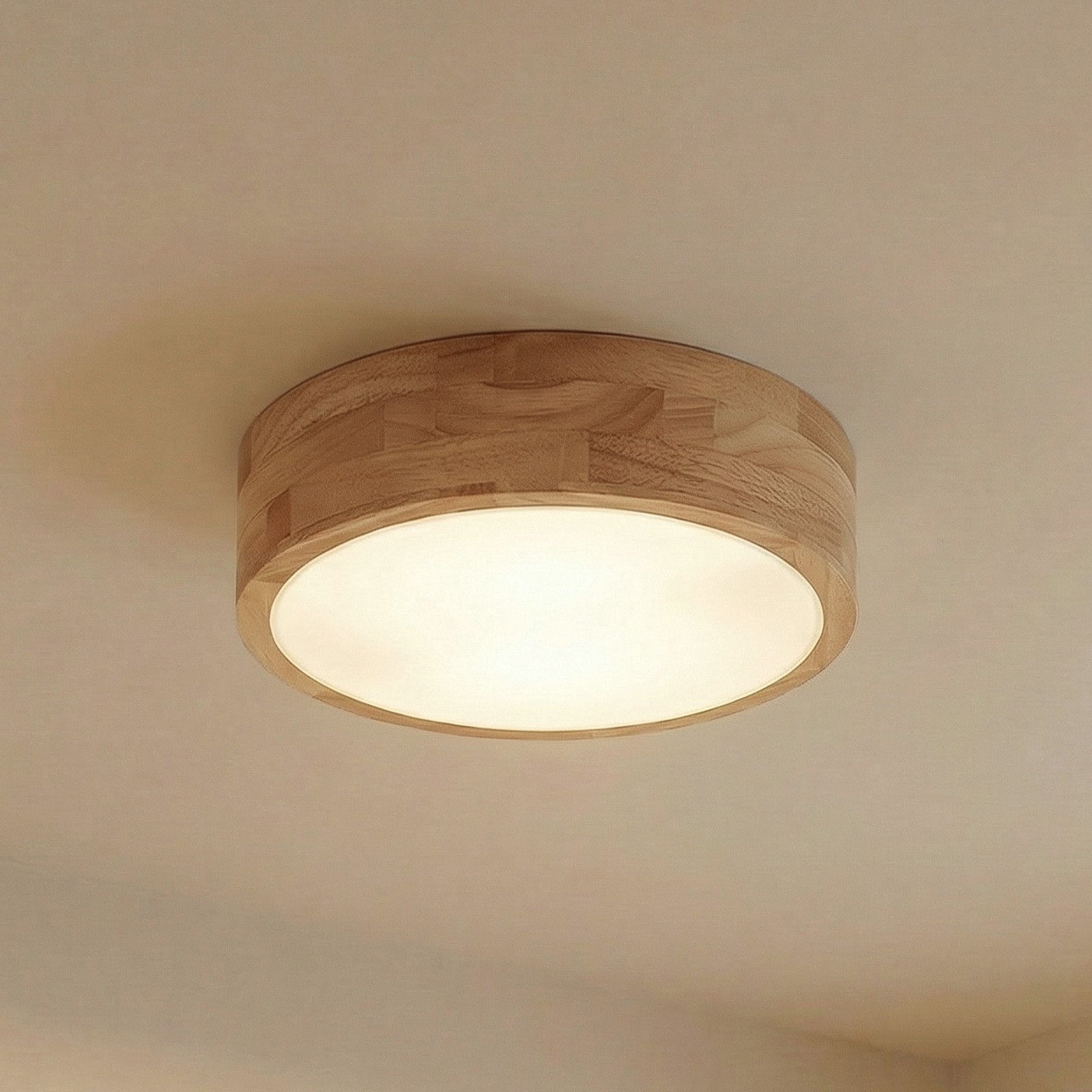 Lindby plafonieră Tanju Ø 30 cm 2 becuri lemn de stejar E27 - Camera de zi / sufragerie - Casă de țară / Rustic - lemn deschis alb