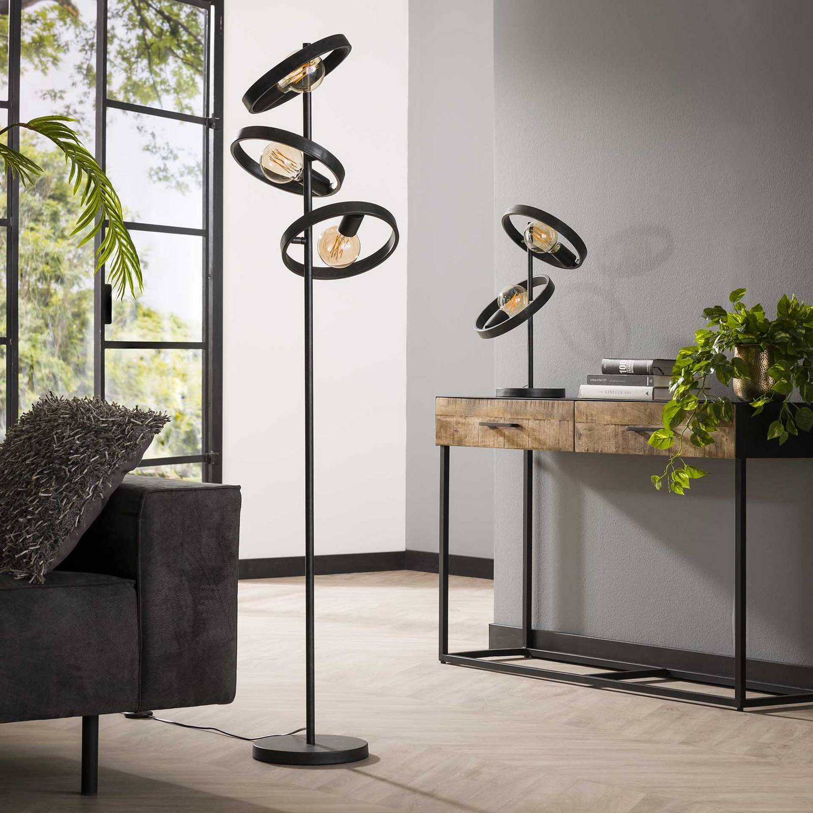 Lampa stojąca Ringelbach, 3-punktowa, antracyt, metal, E27