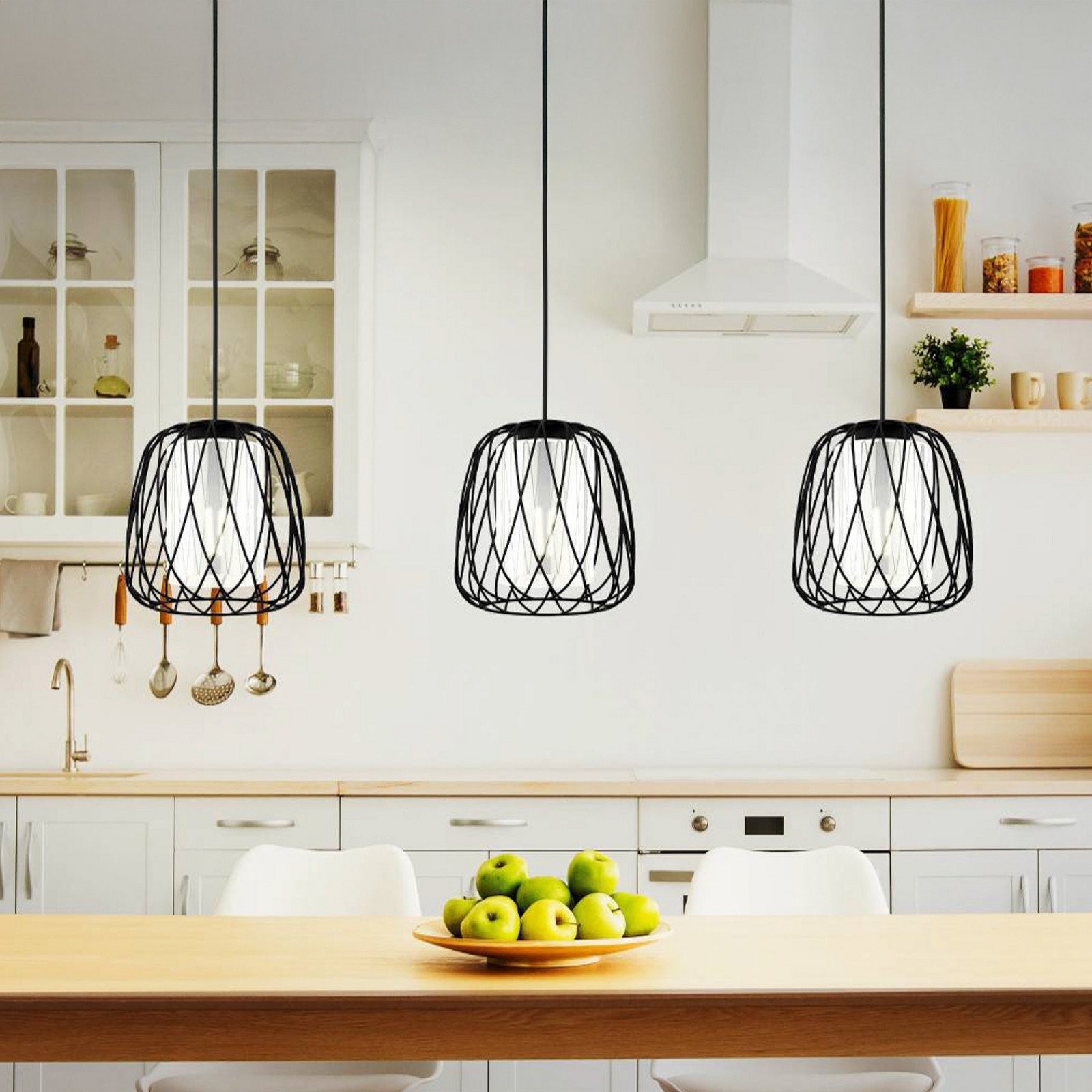 EGLO Lampă suspendată Floresta negru lungime 89 cm oțel/glass 3 becuri - Camera de zi / sufragerie - negru negru-transparent - Metal