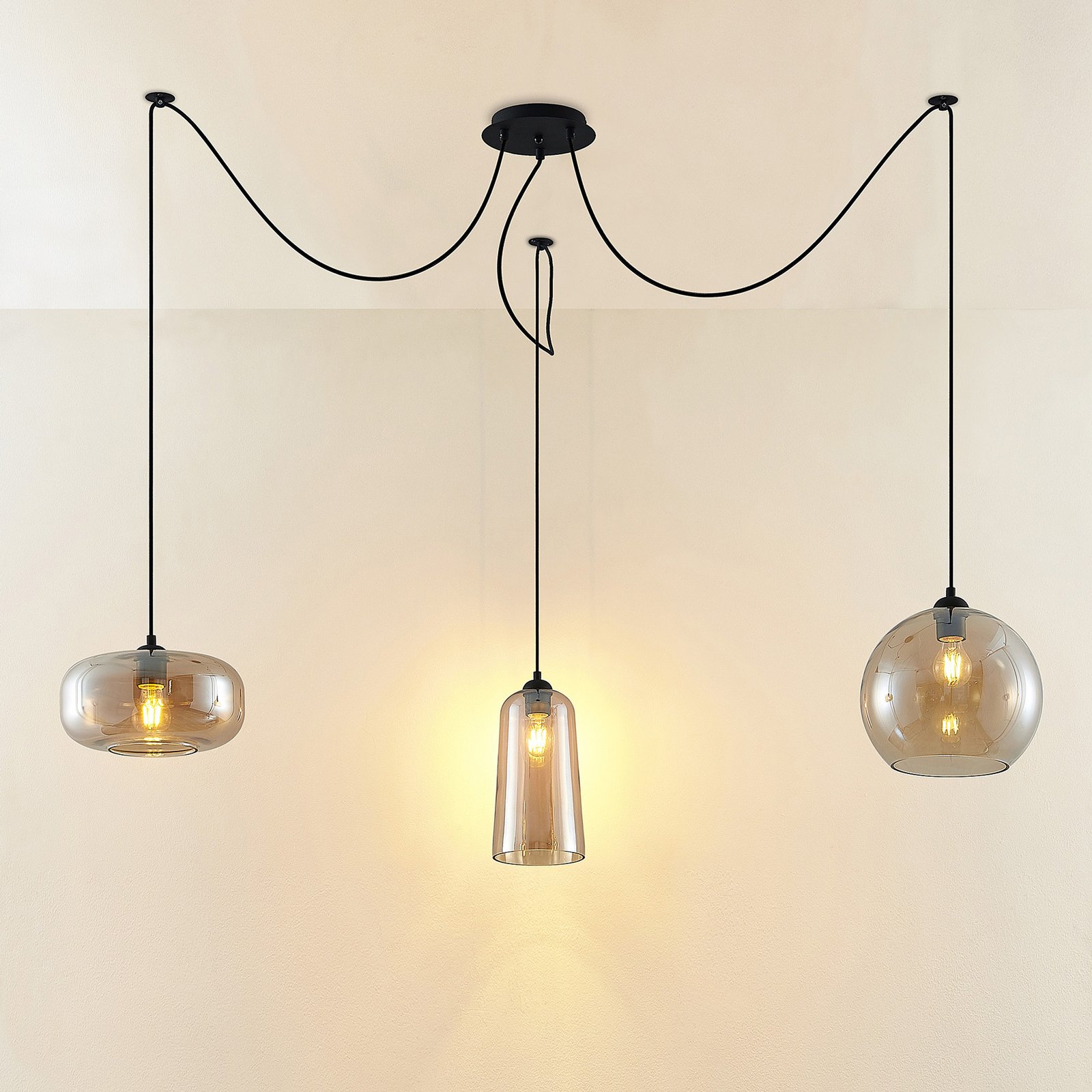 Zyli 3 Pendelleuchte Amber - Lucande