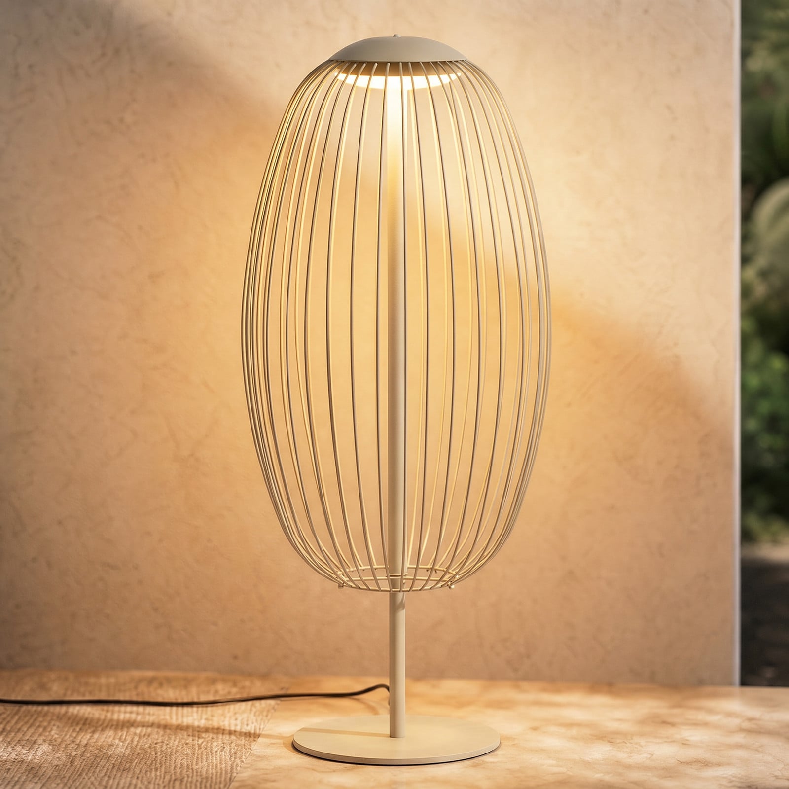 Richi LED-lattiavalaisin ulos, korkeus 90 cm, beige, IP44, metalli – Lucande - Moderni - Yksilamppuinen