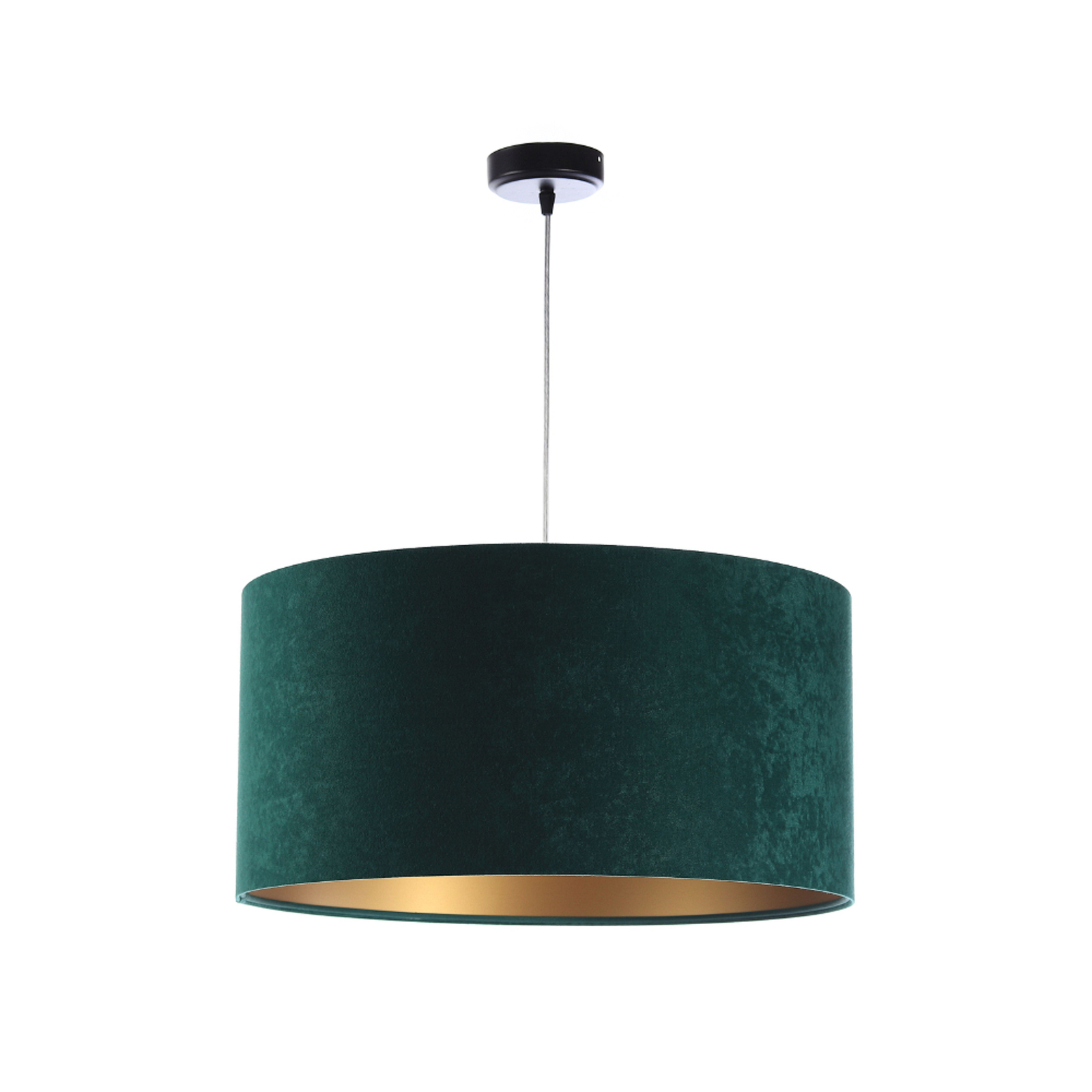 Salina pendant light in velour fabric, green/gold