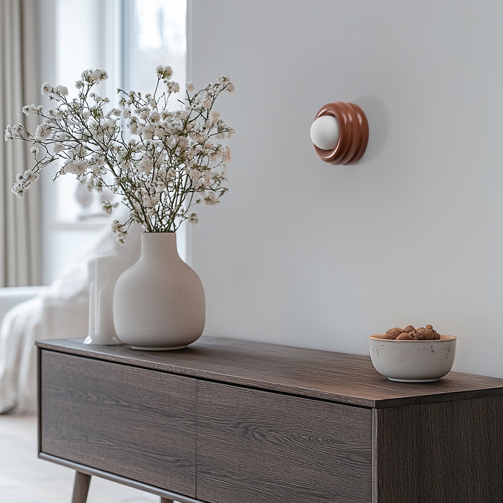 Tina wall light, terracotta/opal, glass, Ø 19 cm