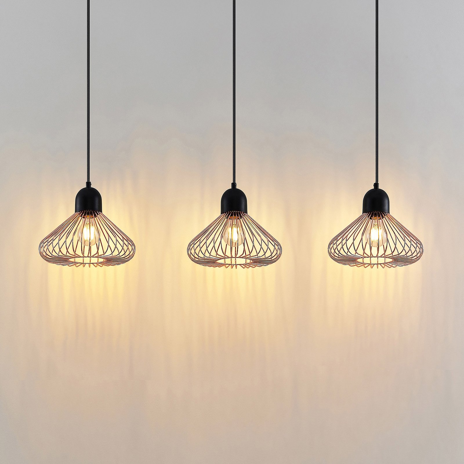 Lindby Metehan pendant light, 3-bulb, copper