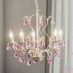 Candelabro Kate, 5 luzes branco, cristais rosé