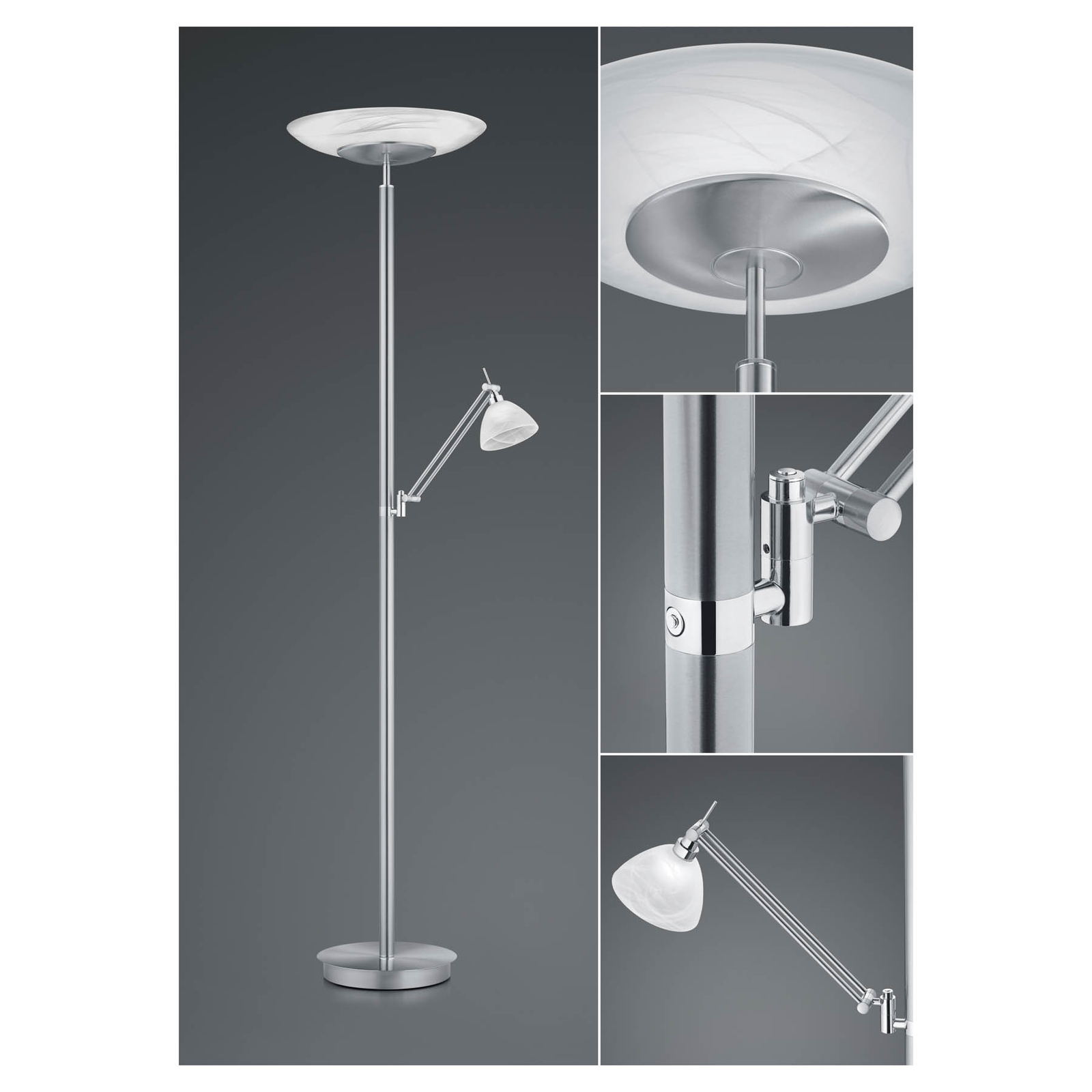 LED vloerlamp Findus, 2-lamps, nikkel