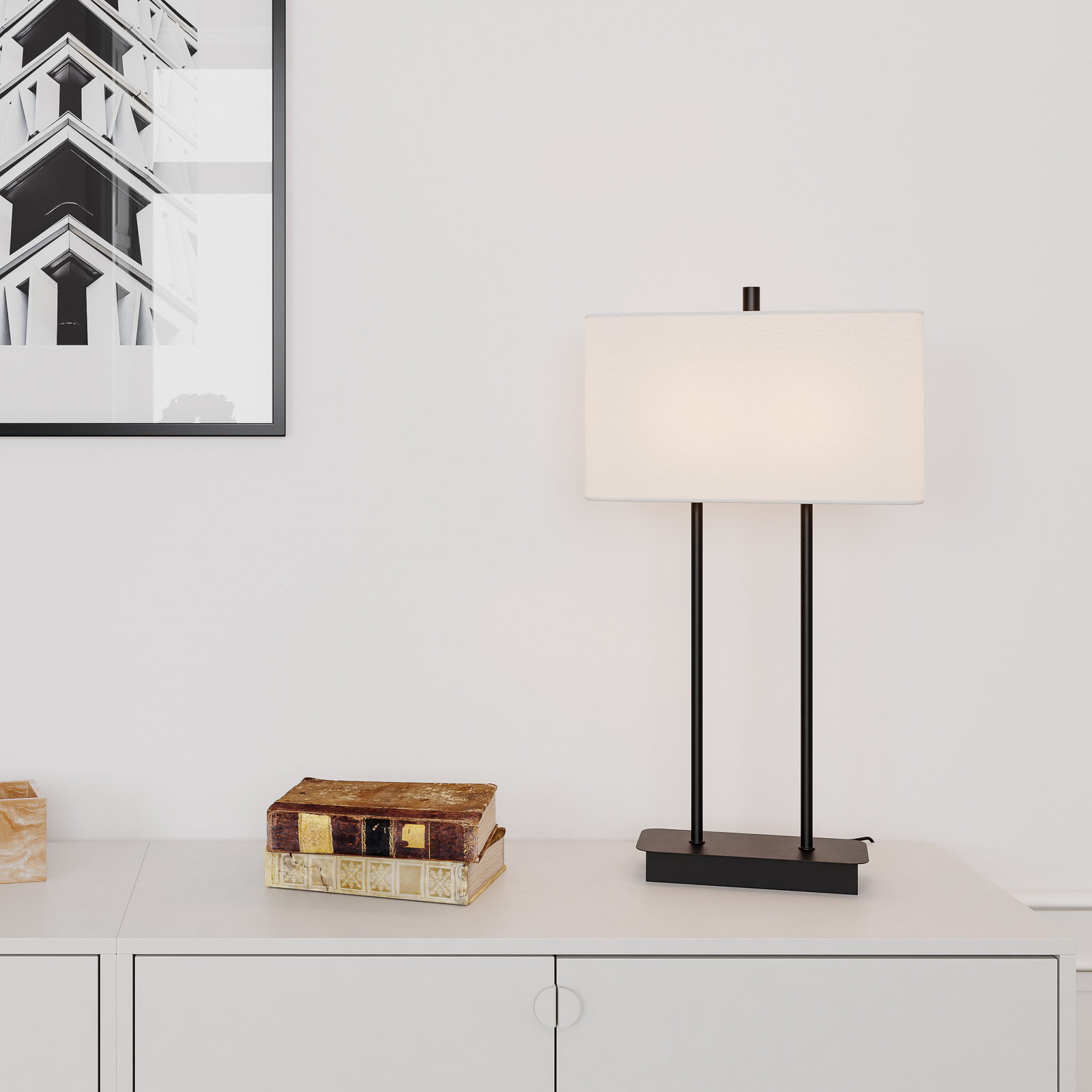 By Rydéns Luton table lamp, white/black, 56 cm, for Living / Dining Room, fabric, metal, E14, 40 W, energy efficiency: A++, L: 30 cm, W: 12 cm, H: 56 cm