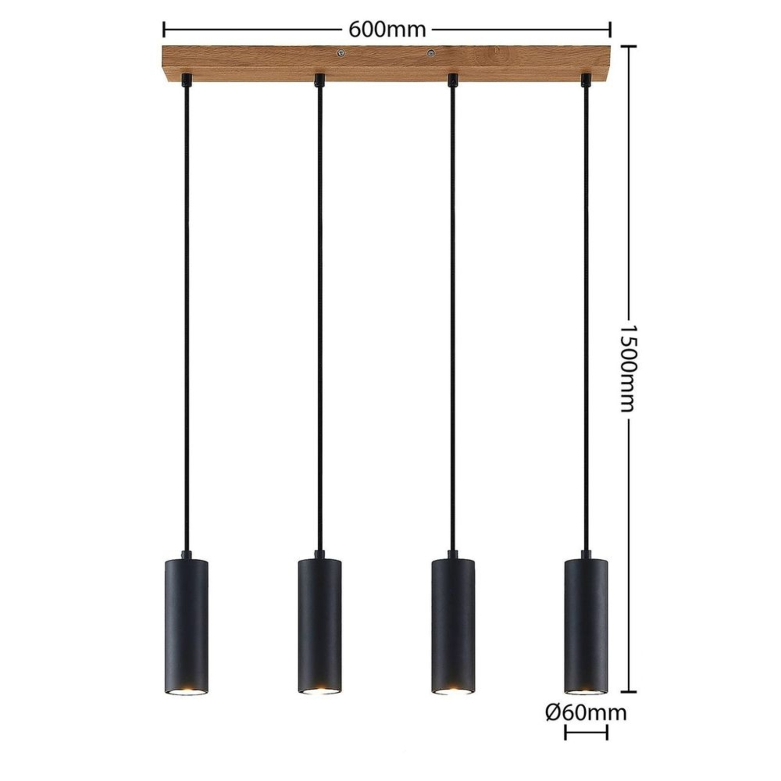 Maniva 4 Lustră Pendul Black/Wood - Lindby