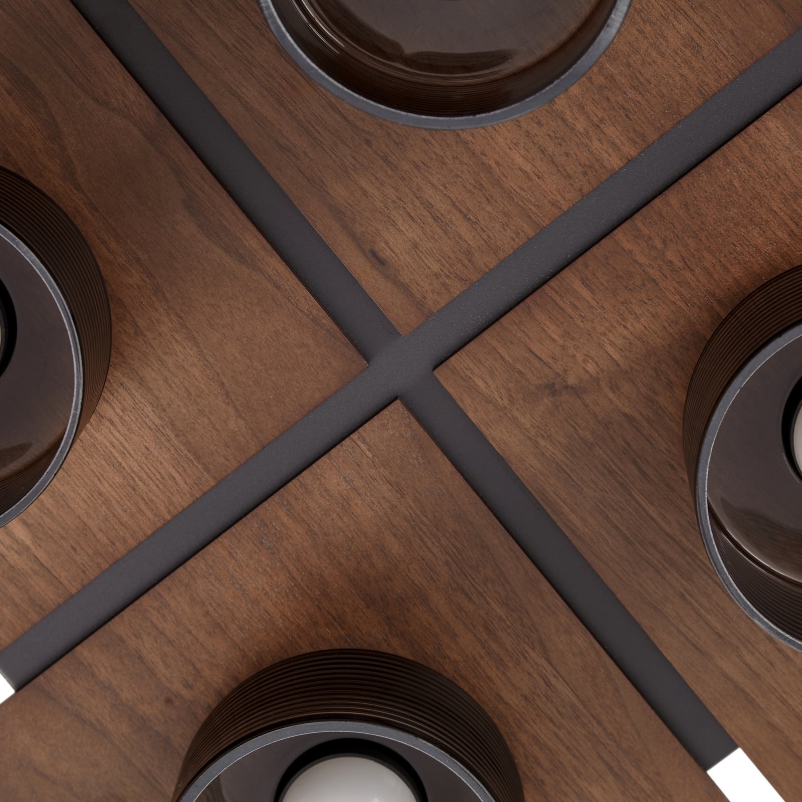 Eiko LED ceiling light, walnut/smoke grey, glass, 42 cm, angular - Lucande