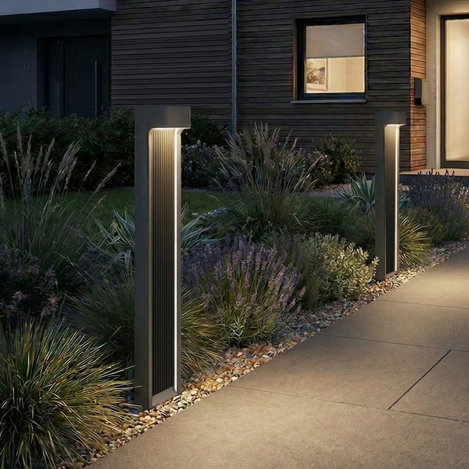 Lucande LED-Wegeleuchte Meta, Metall, Riffle Inlay, 100 cm Lucande LED-Wegeleuchte Meta, Metall, Riffle Inlay, 100 cm