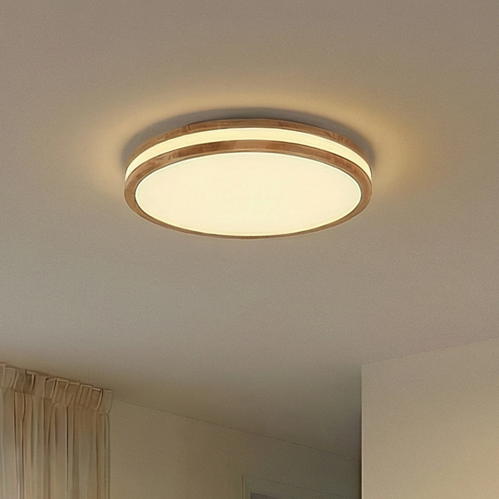 Lindby Emiva LED ceiling lamp, 50 cm, light wood, CCT